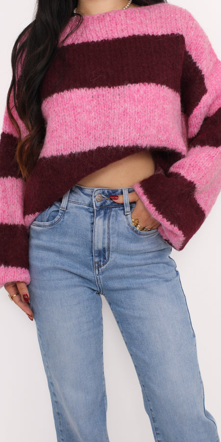 THE STRIPED BERRY KNIT - BORDEAUX