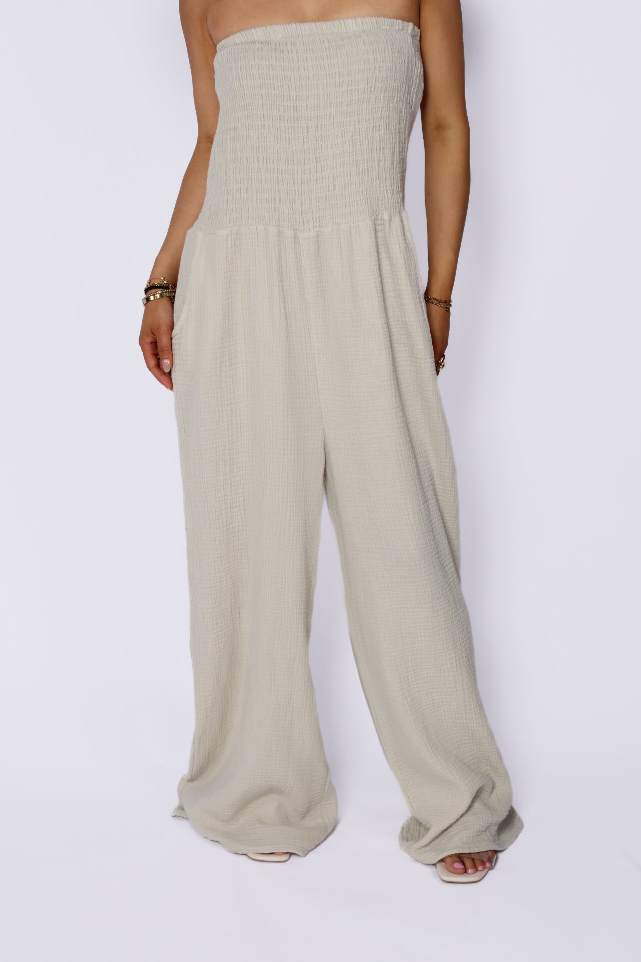 COTTON JUMPSUIT - BEIGE