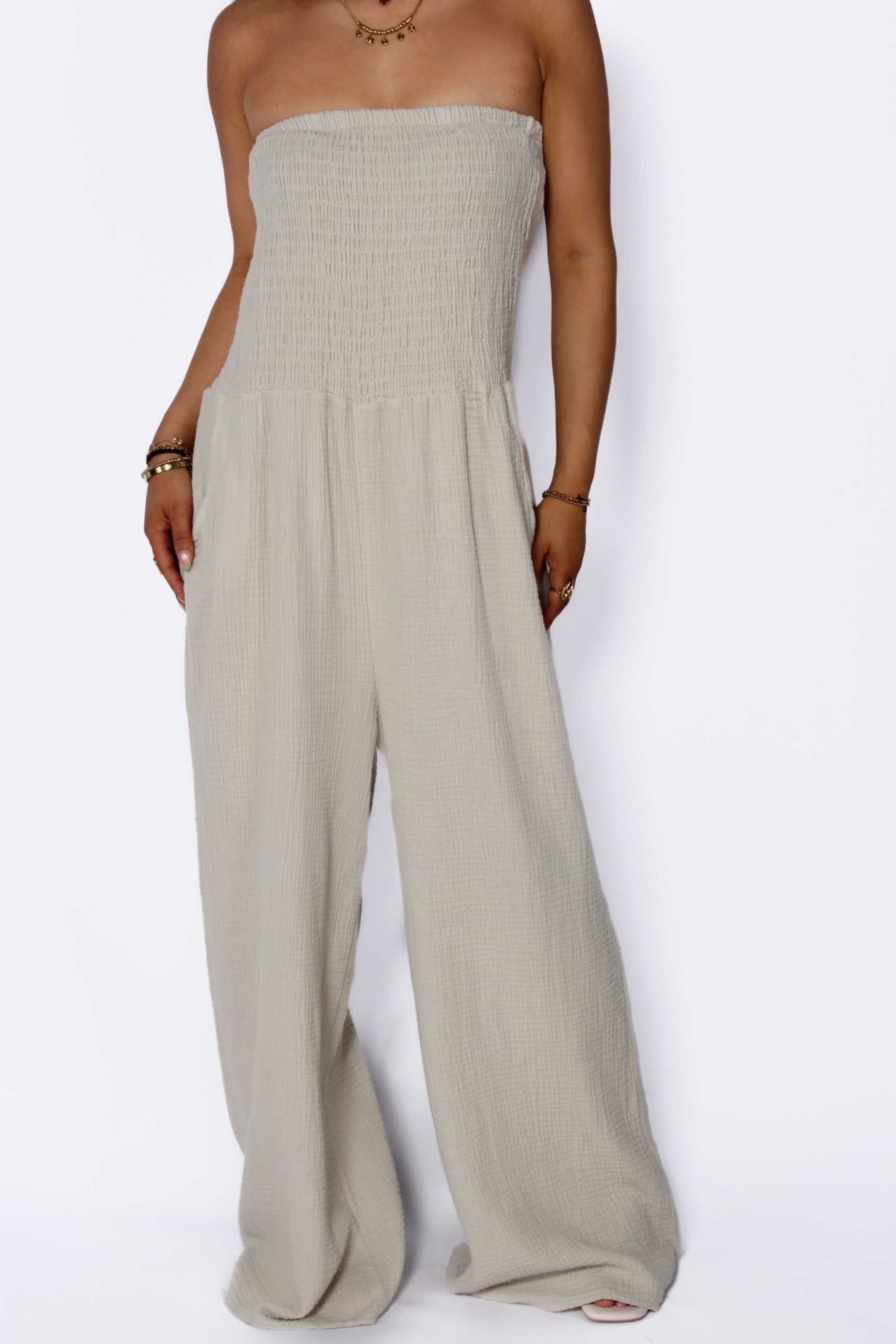COTTON JUMPSUIT - BEIGE