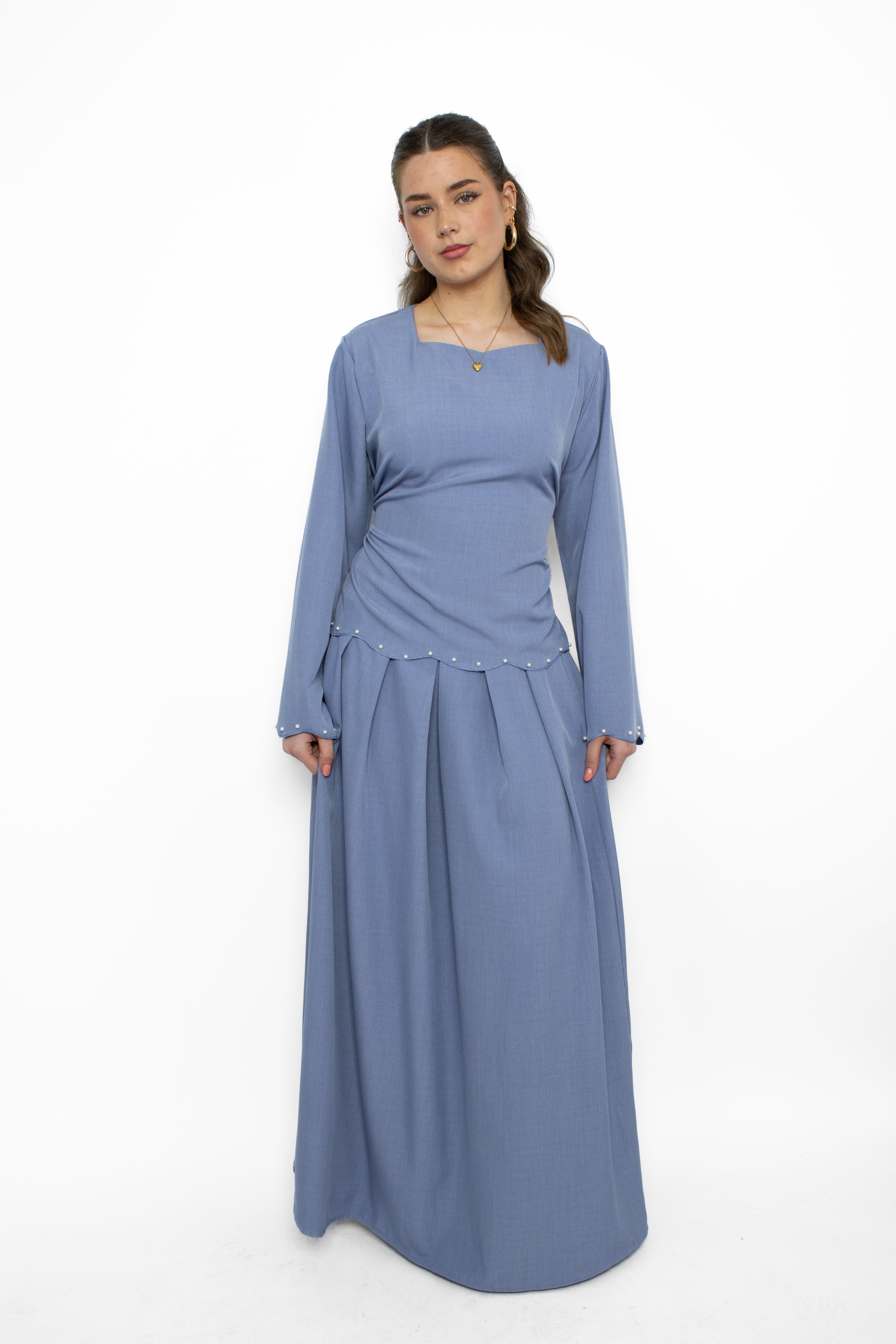 NEOMI PEARL DRESS - DENIM BLUE