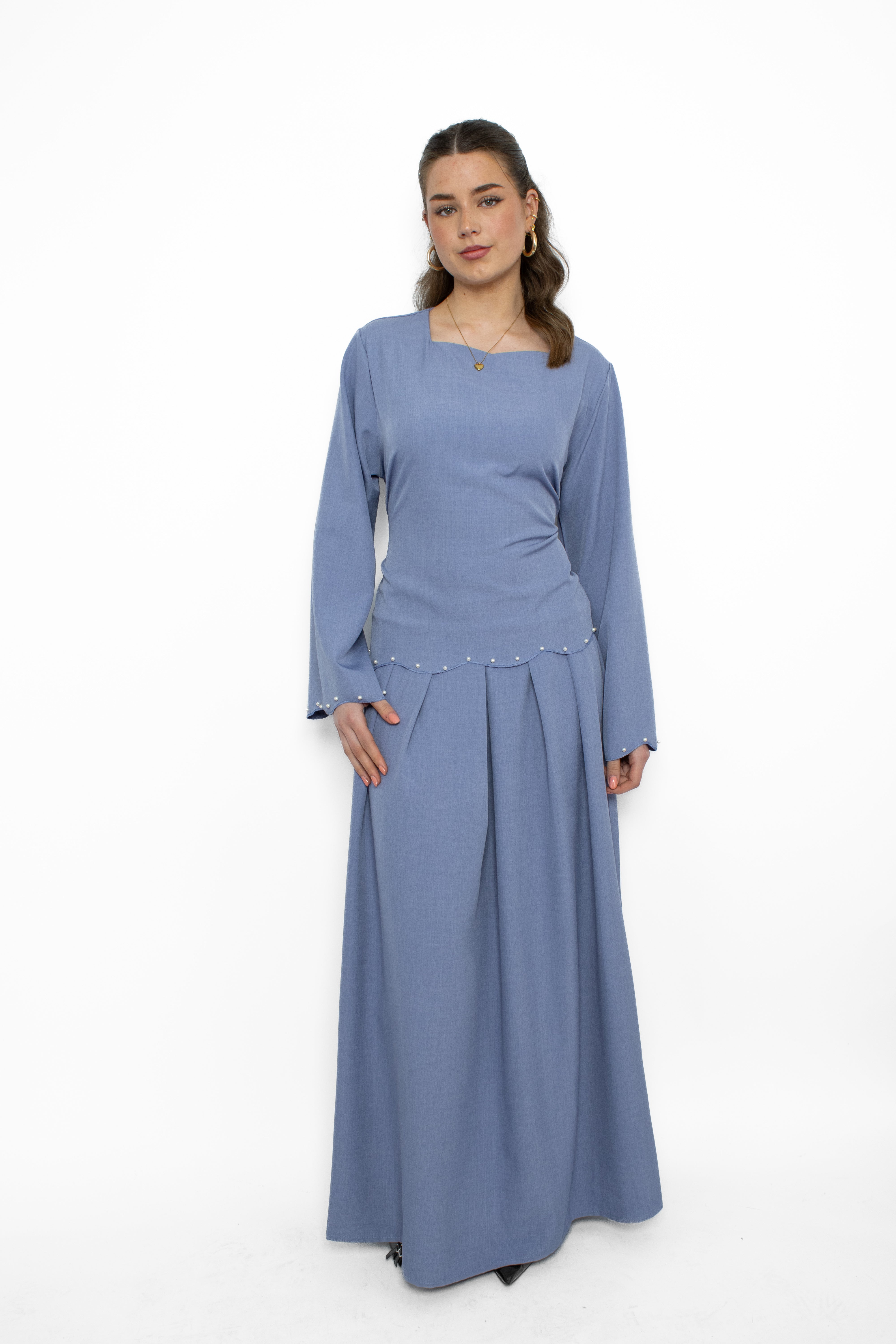 NEOMI PEARL DRESS - DENIM BLUE