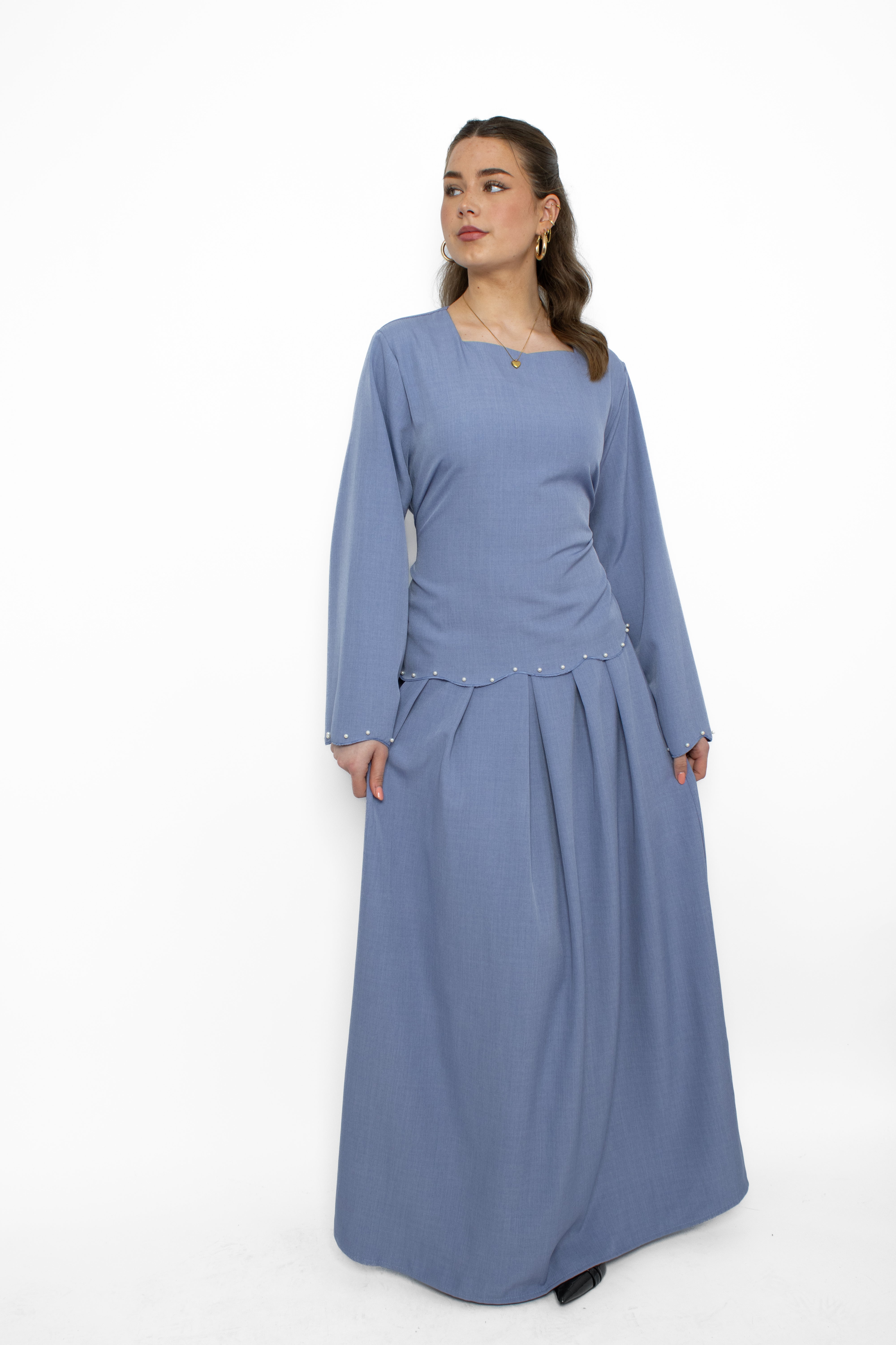 NEOMI PEARL DRESS - DENIM BLUE