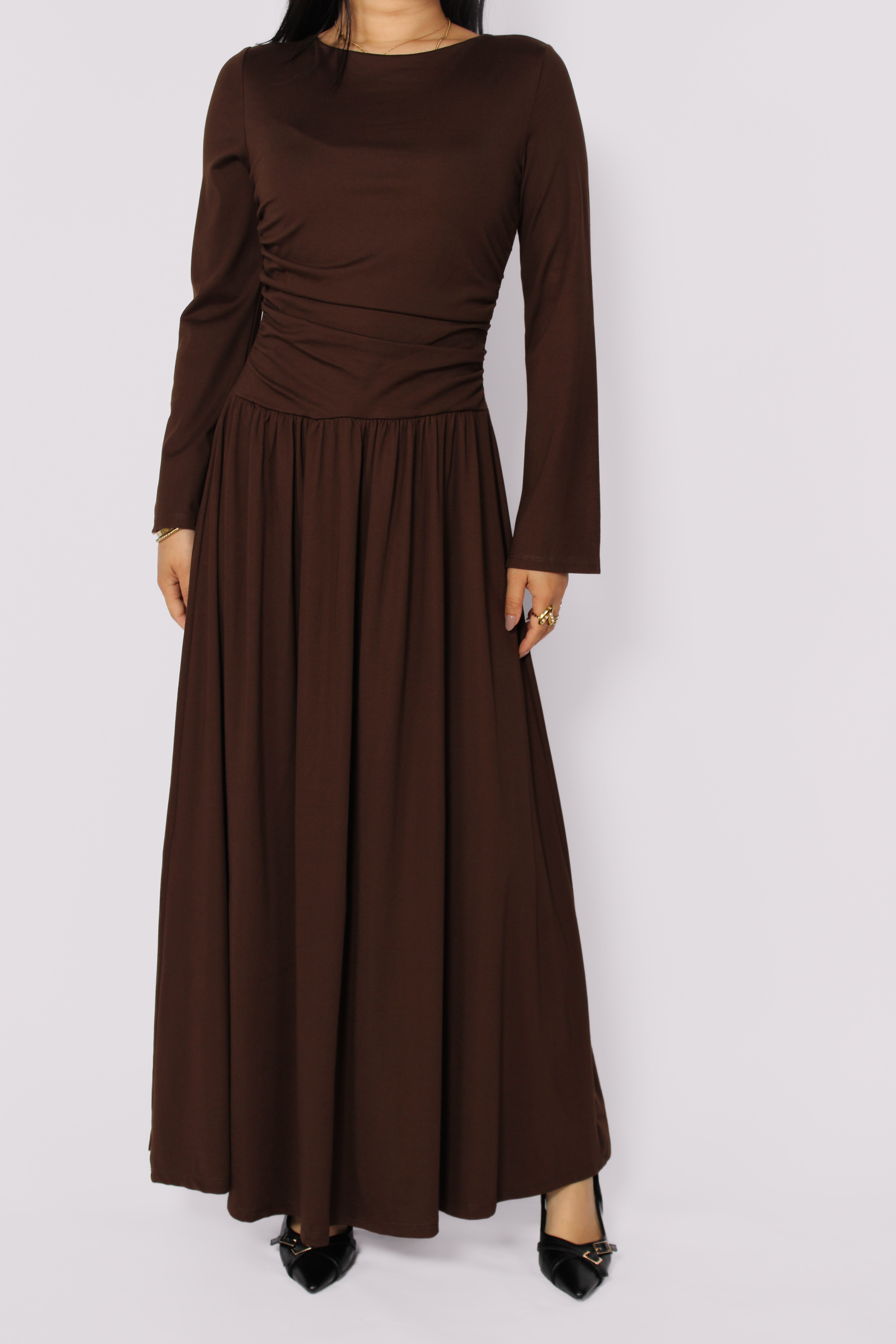 SOFT DRAPE DRESS - BROWN