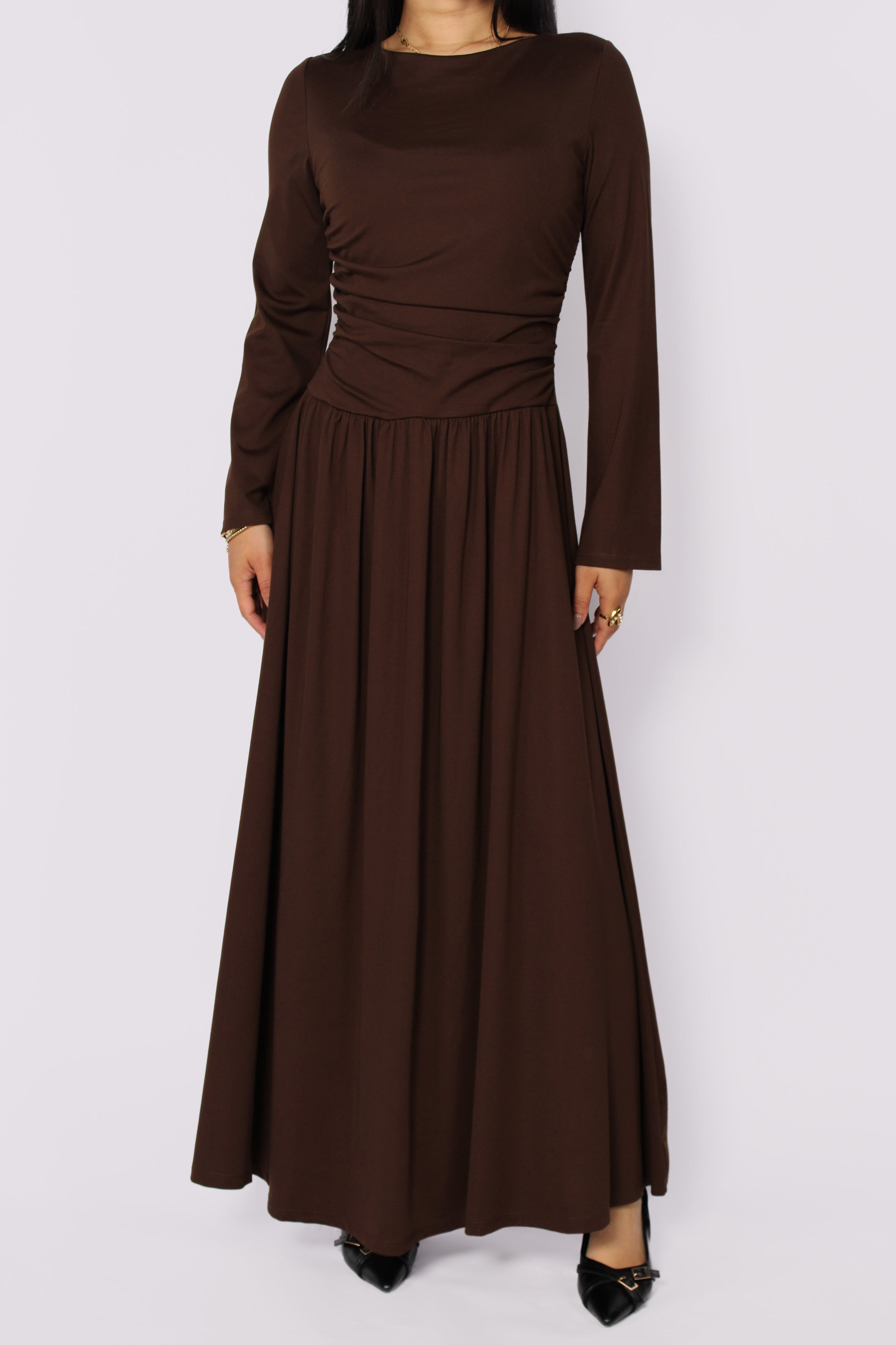 SOFT DRAPE DRESS - BROWN