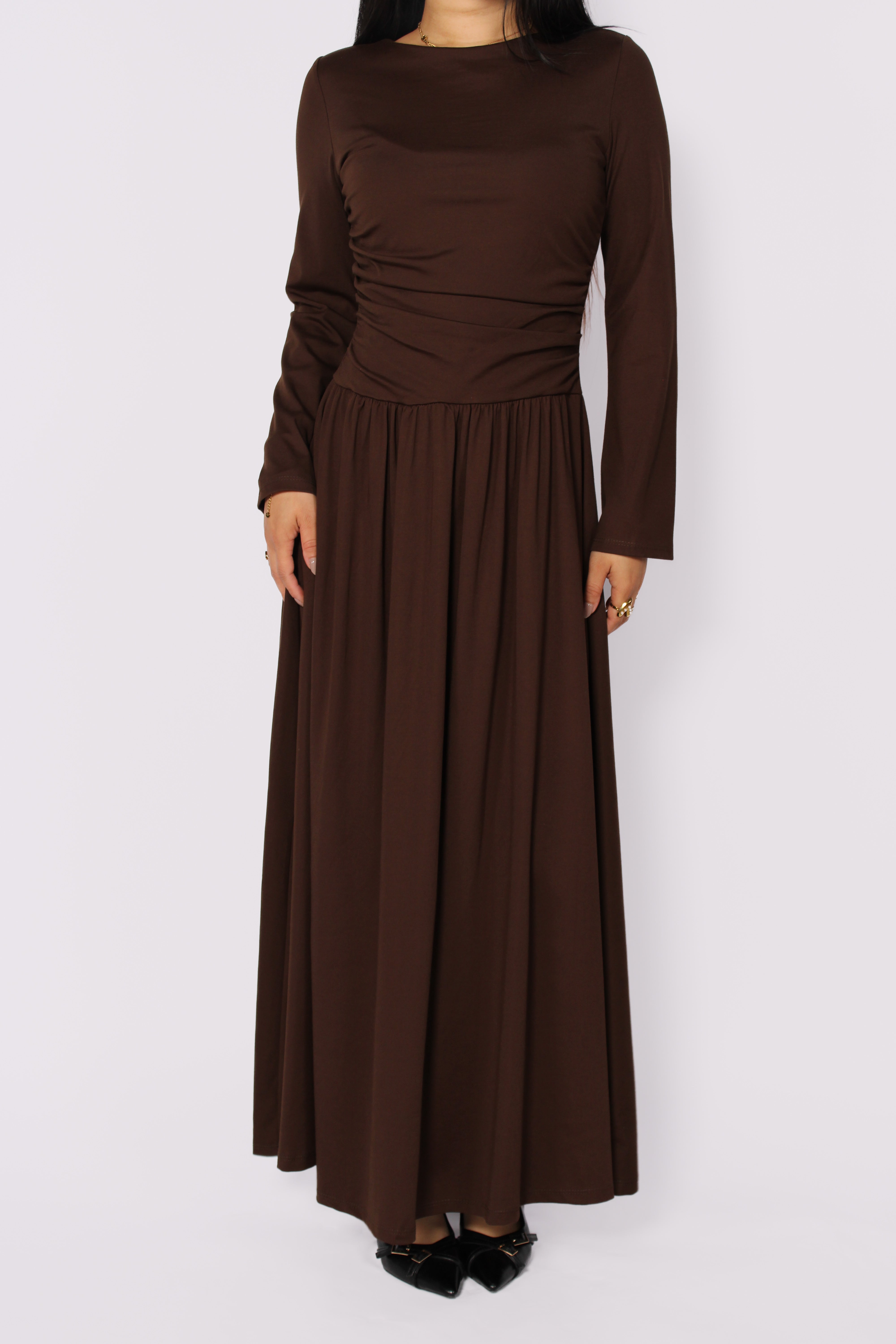 SOFT DRAPE DRESS - BROWN