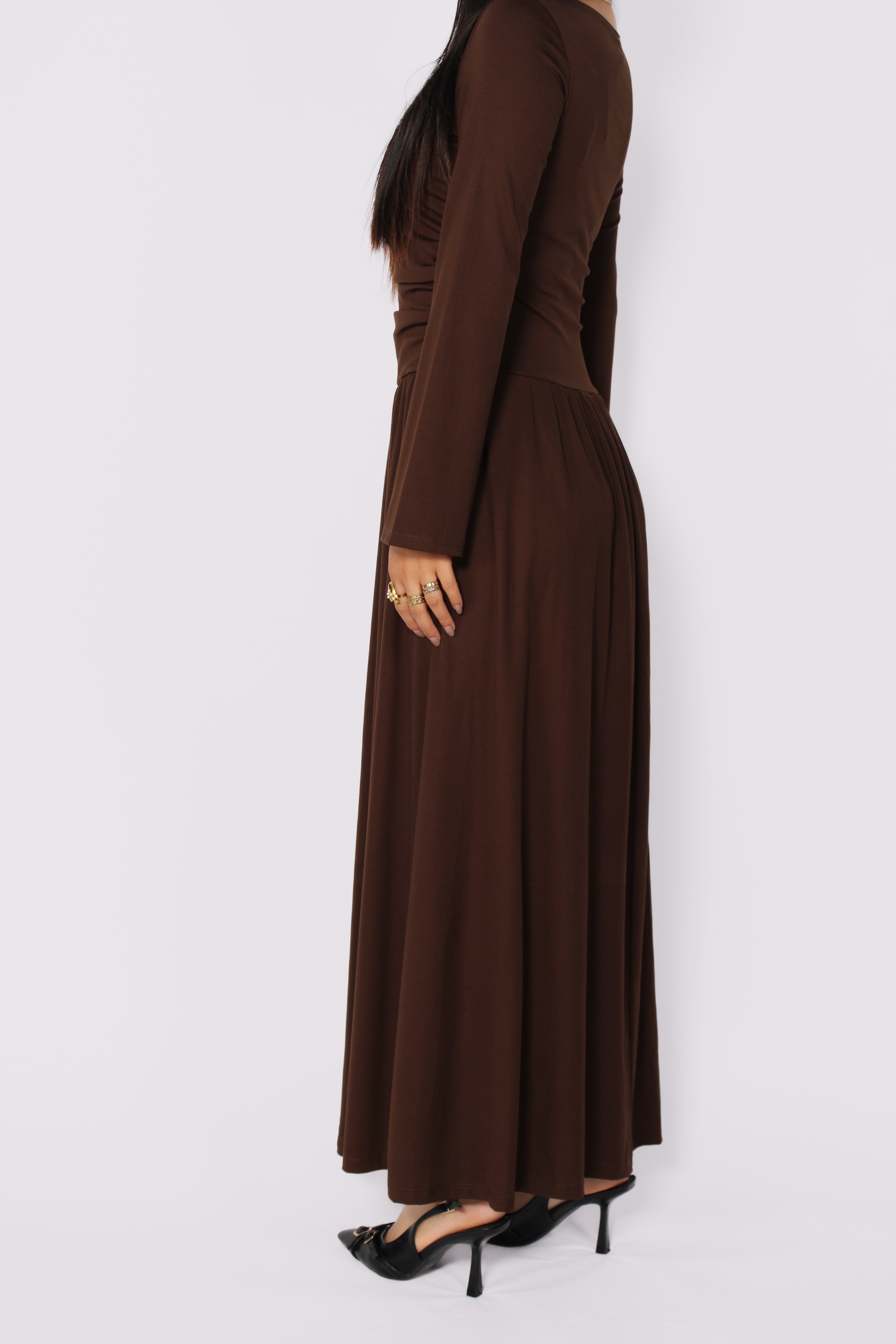 SOFT DRAPE DRESS - BROWN