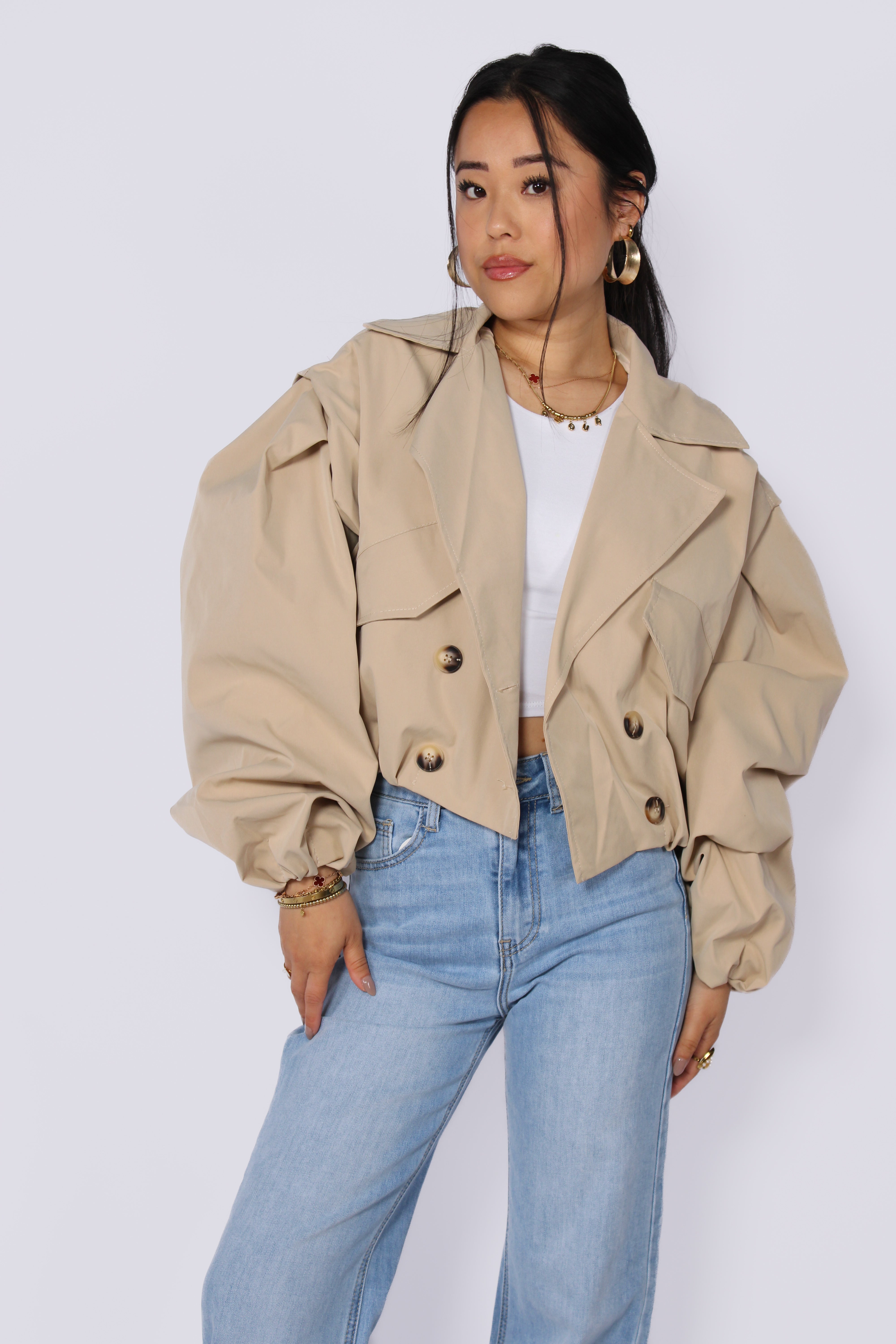 CROPPED TRENCH COAT - BEIGE