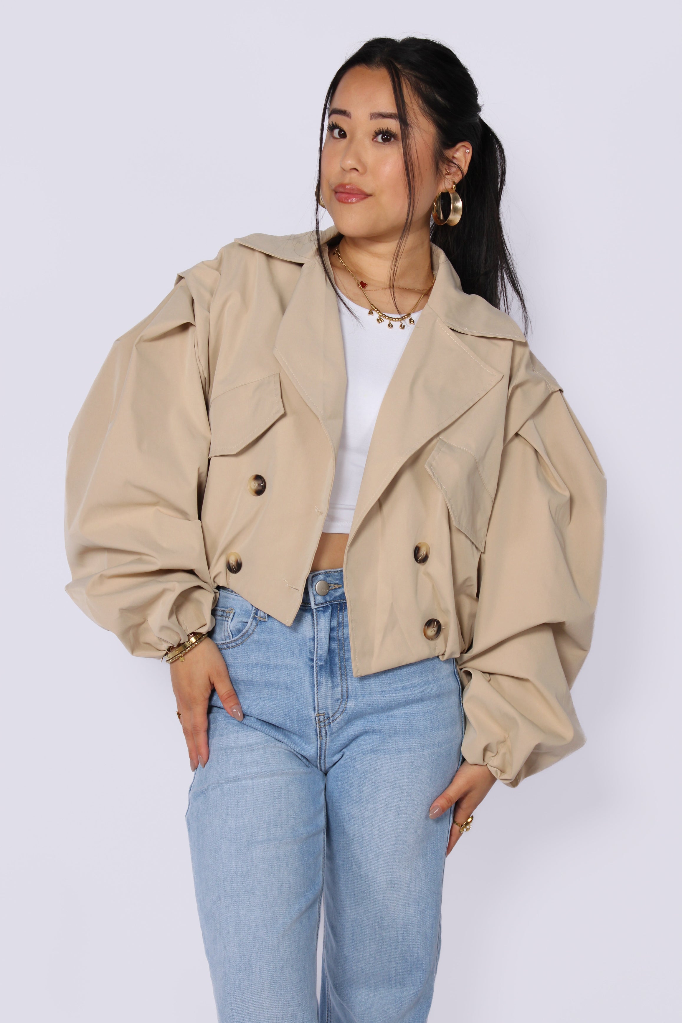 CROPPED TRENCH COAT - BEIGE