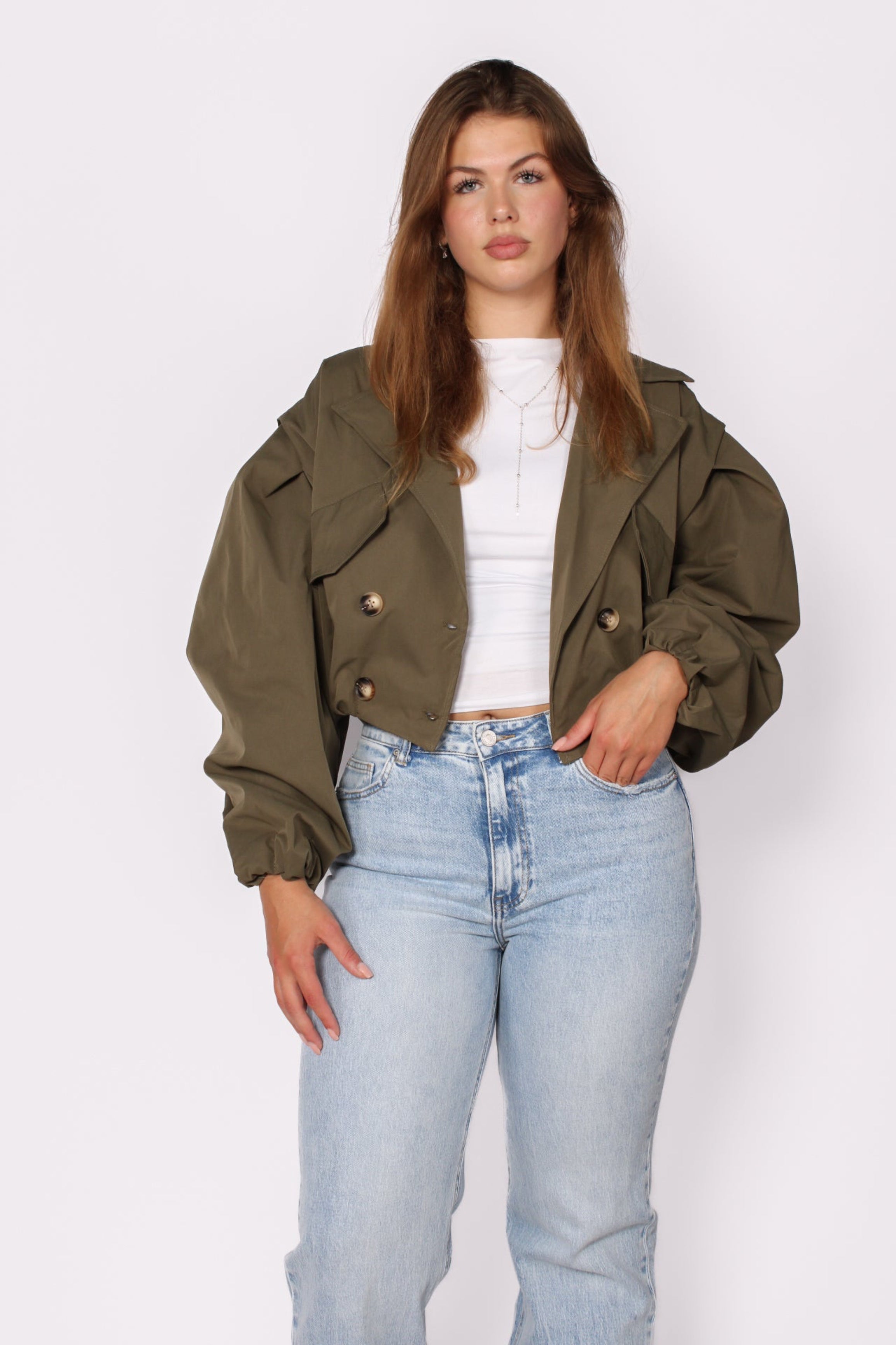 Cropped Trench Coat - Khaki