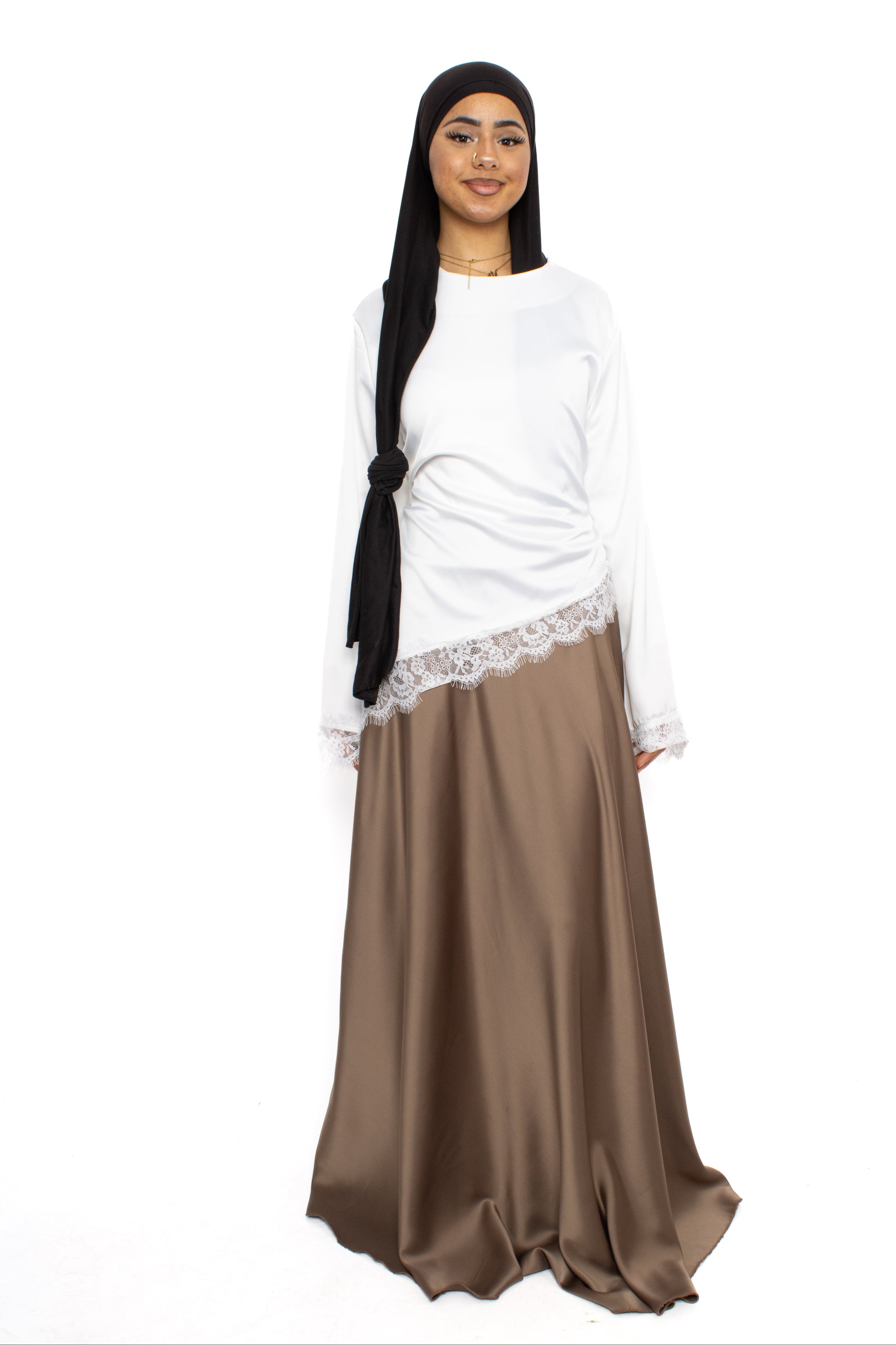 ''TALL'' SATIN MAXI SKIRT - TAUPE