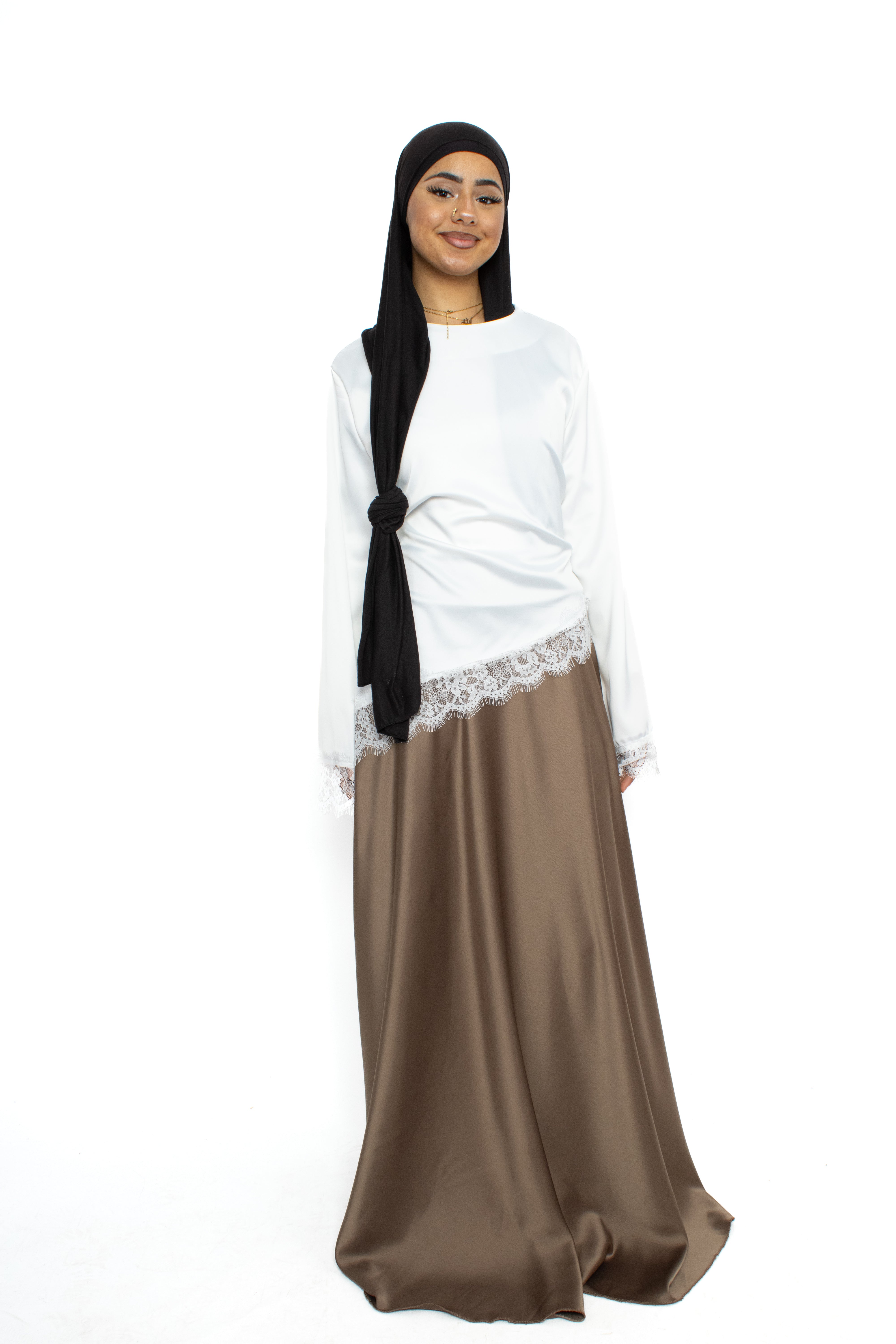 ''TALL'' SATIN MAXI SKIRT - TAUPE