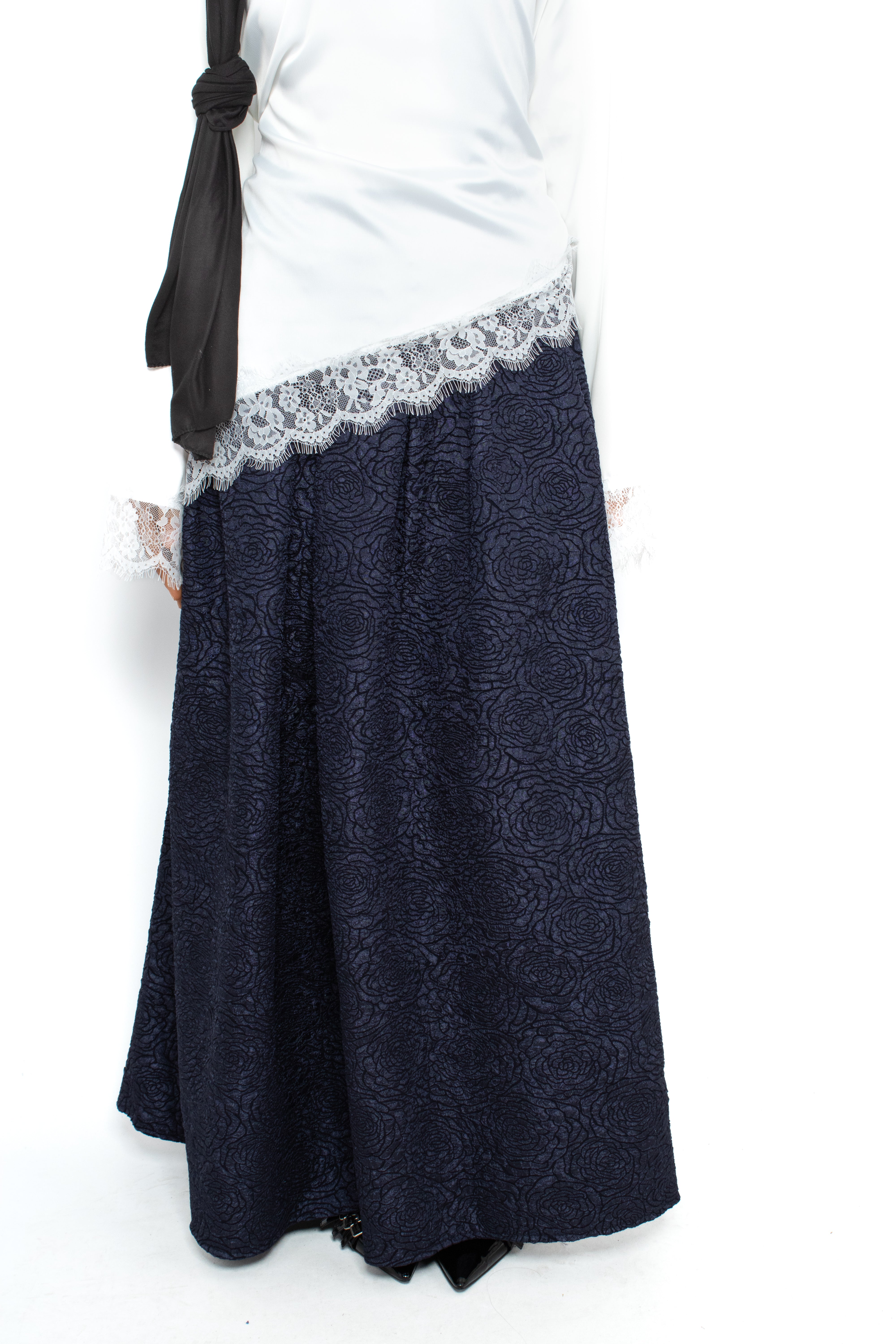 FLORAL JACQUARD SKIRT - NAVY
