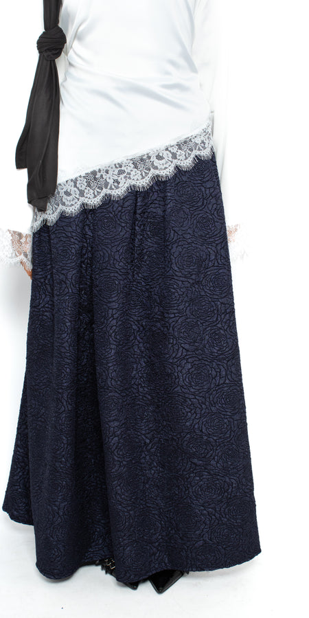 FLORAL JACQUARD SKIRT - NAVY