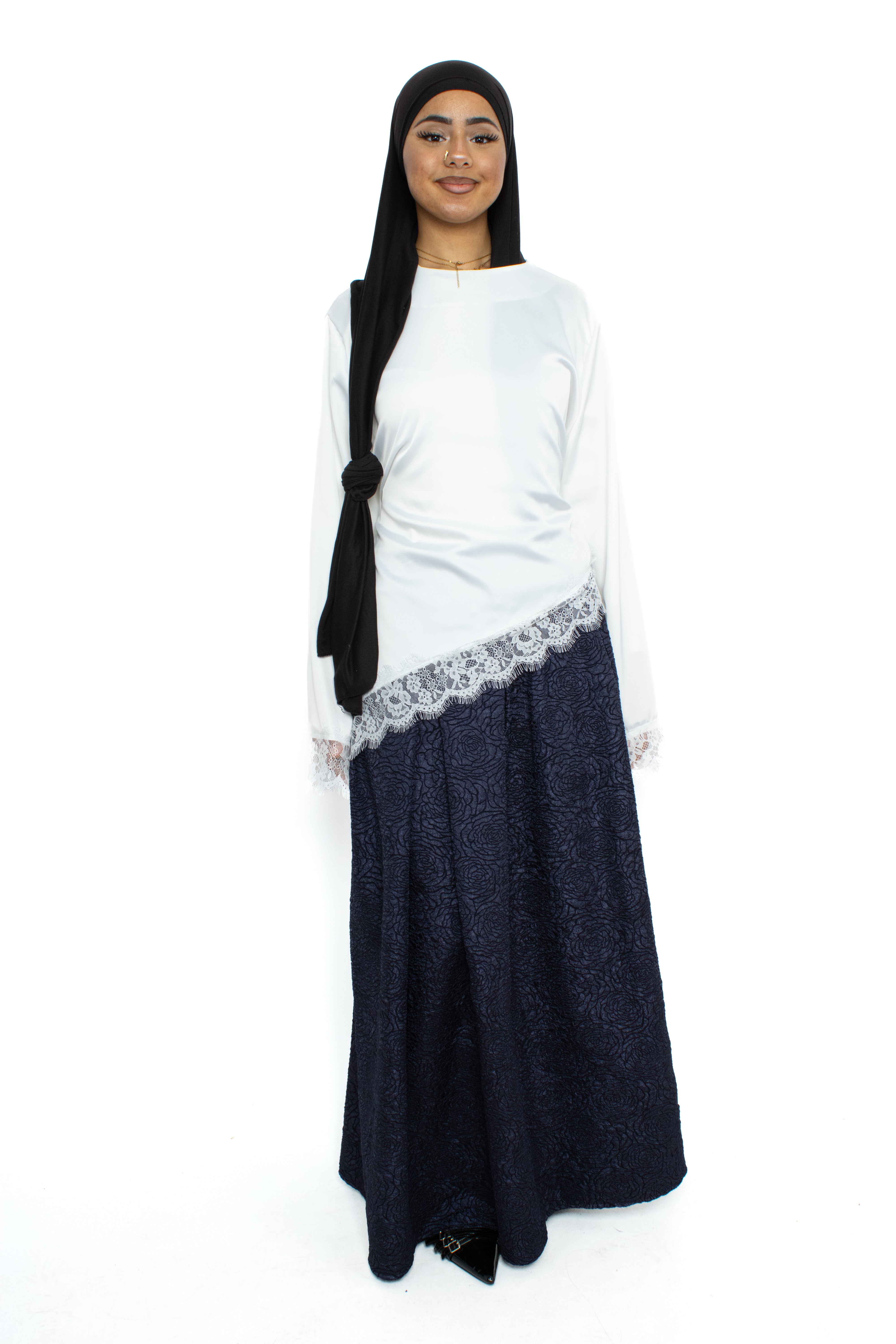 FLORAL JACQUARD SKIRT - NAVY