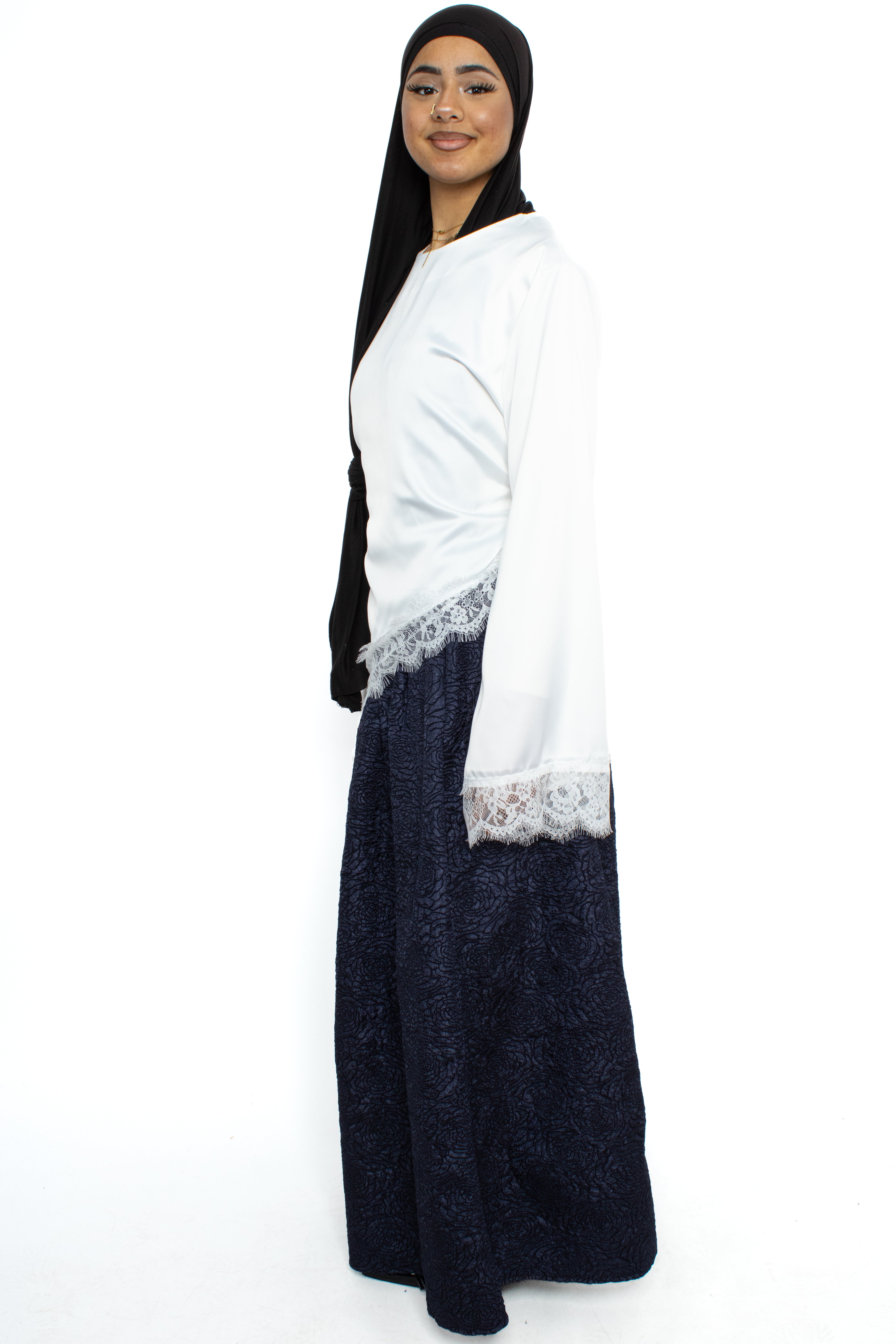 FLORAL JACQUARD SKIRT - NAVY