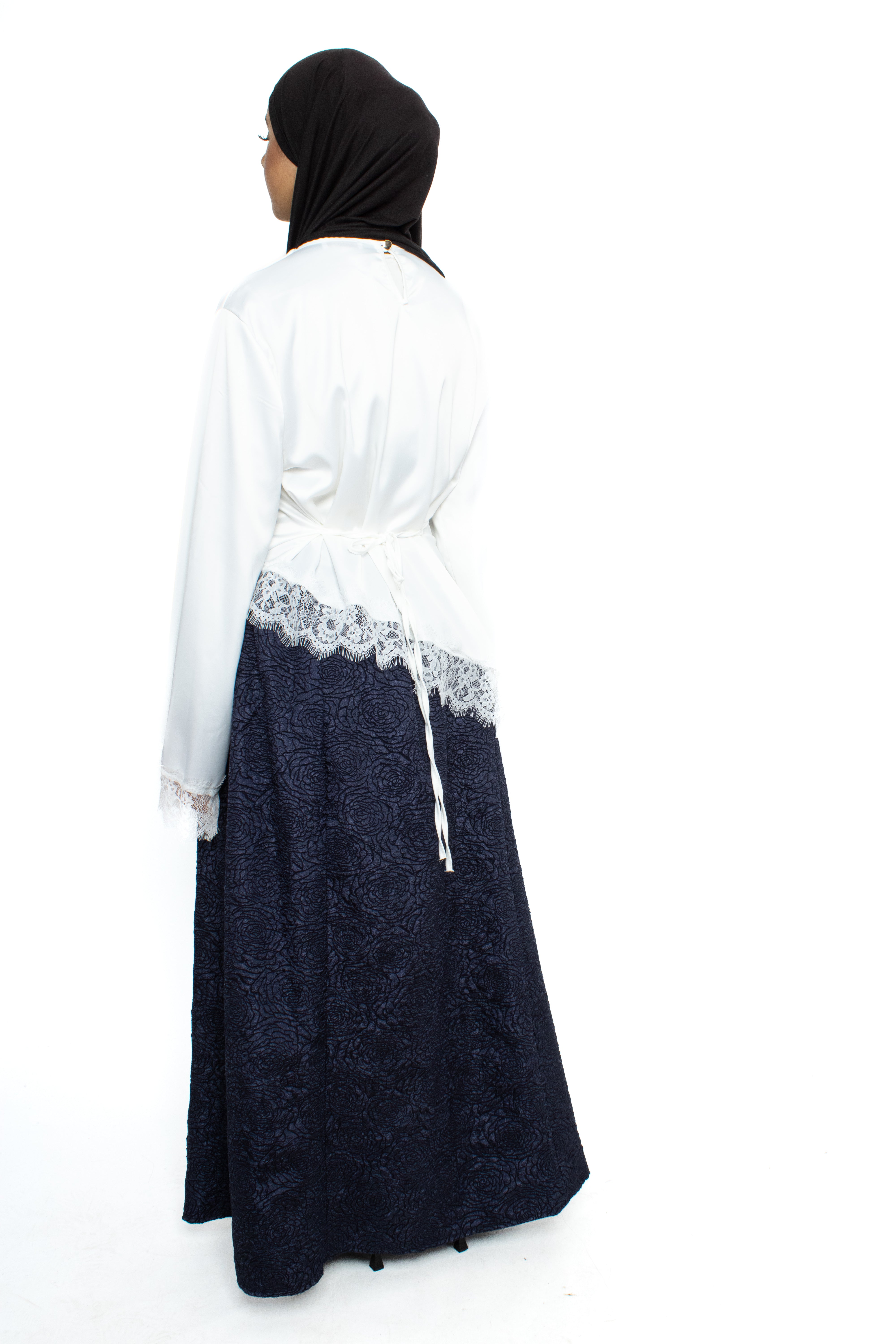 FLORAL JACQUARD SKIRT - NAVY