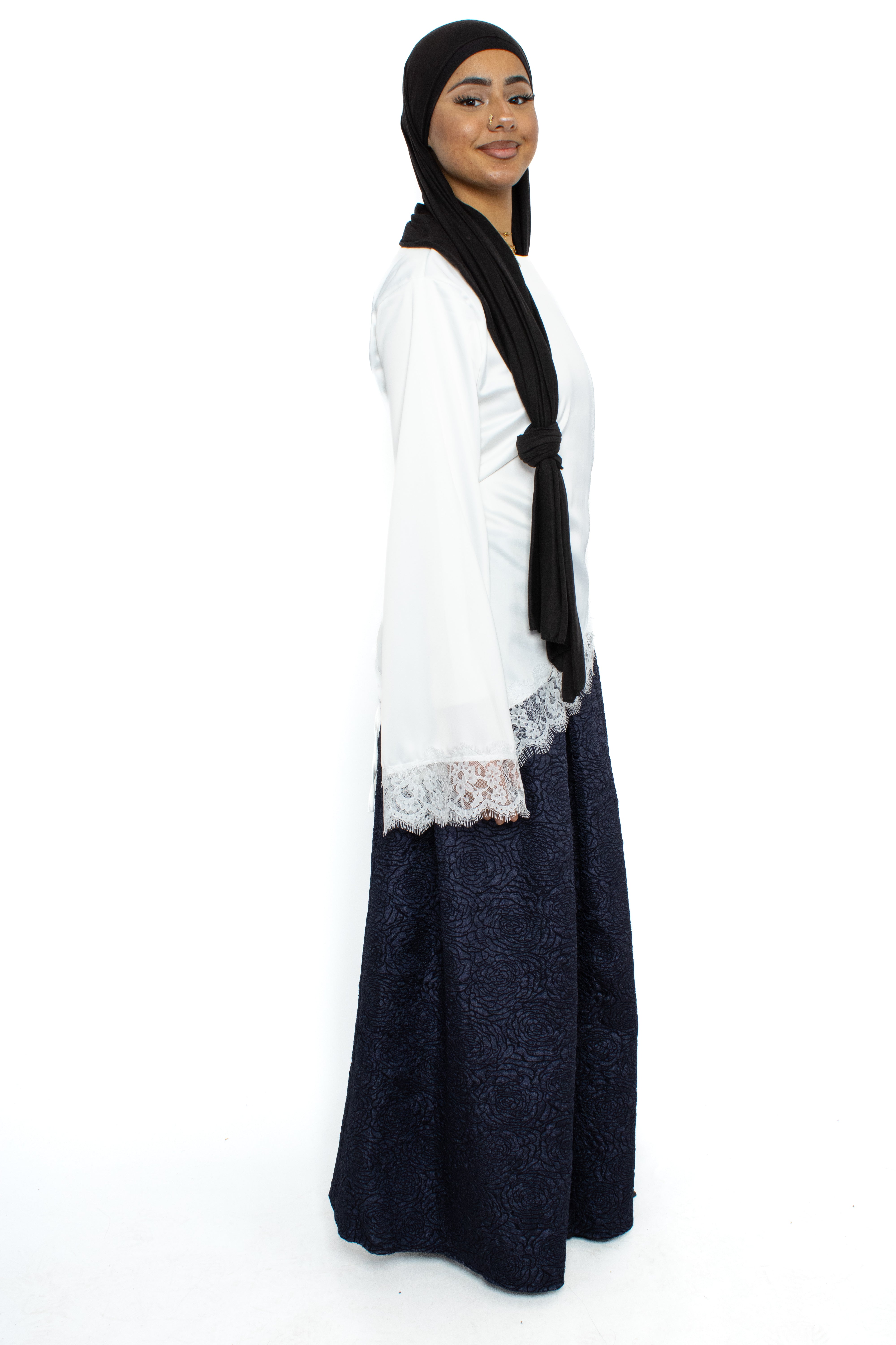 FLORAL JACQUARD SKIRT - NAVY