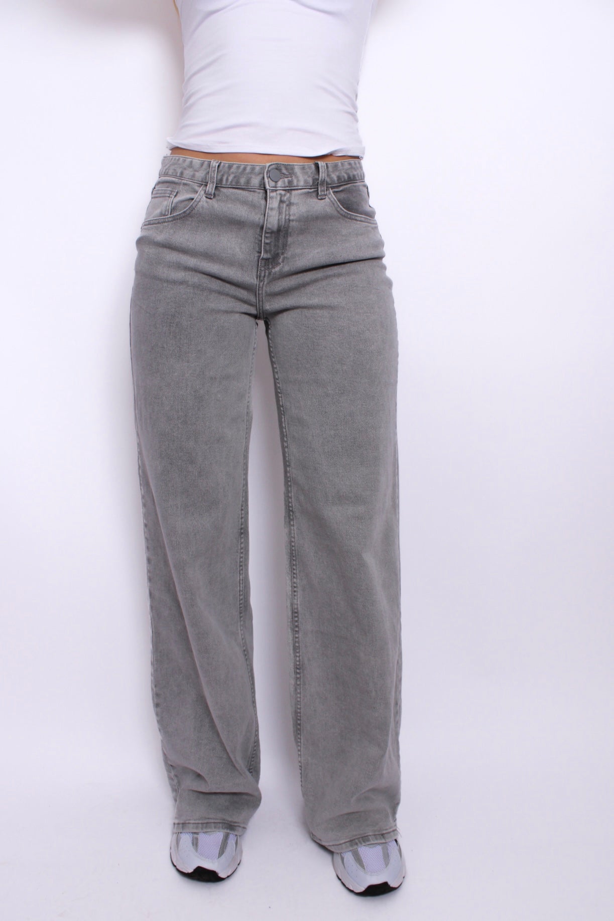 ''TALL'' MID WAIST WIDE LEG JEANS 3066 - LIGHT GREY