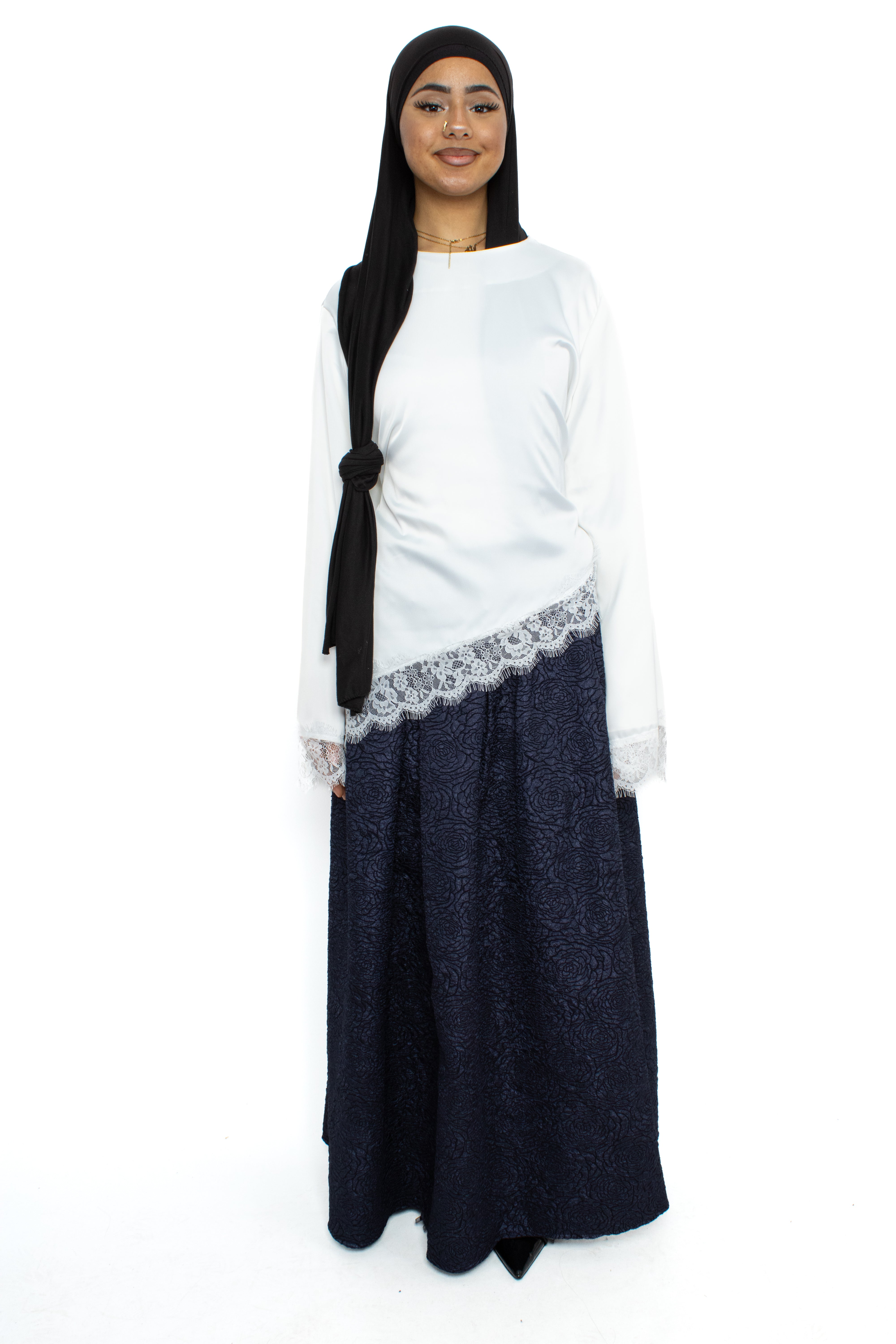 FLORAL JACQUARD SKIRT - NAVY