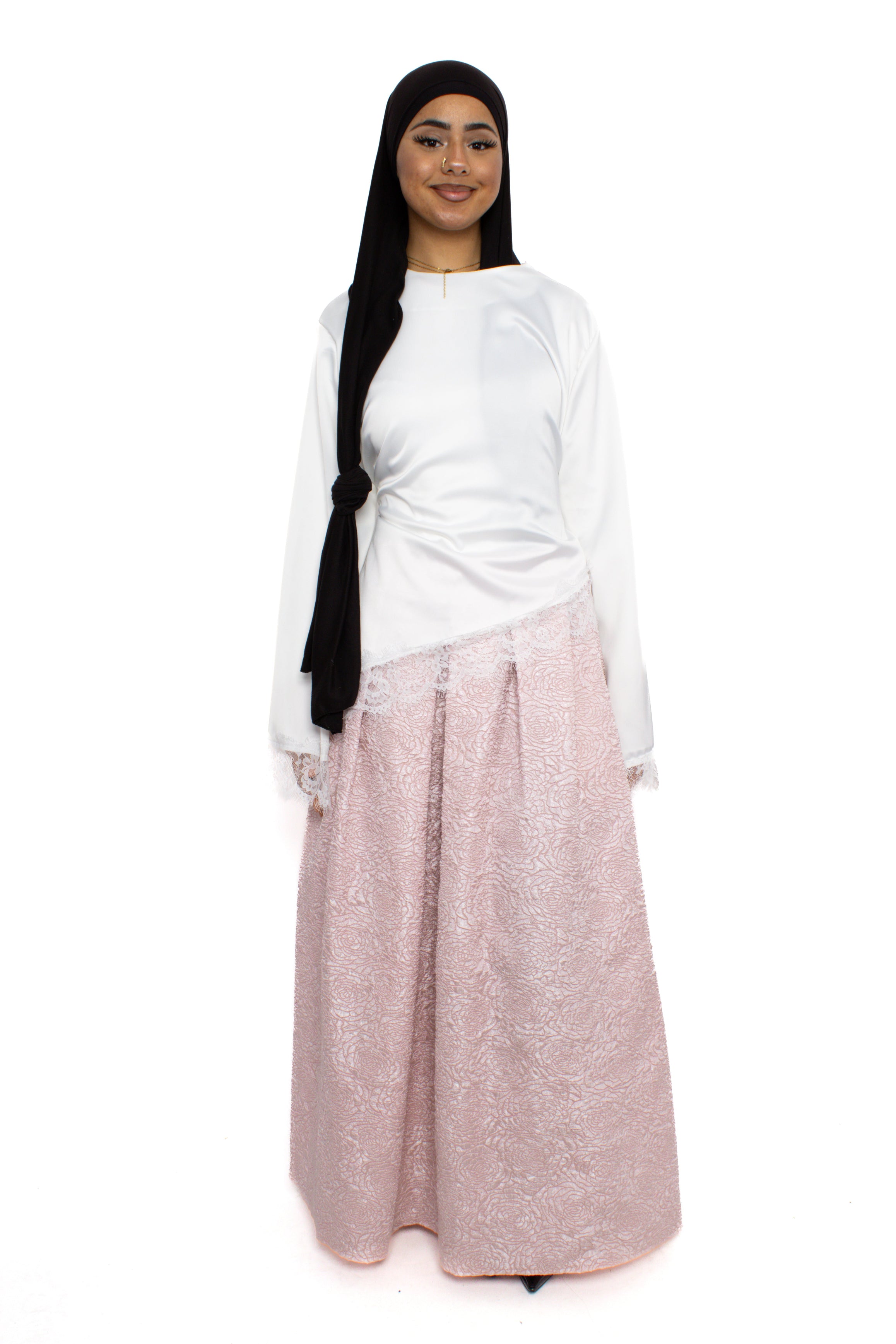 FLORAL JACQUARD SKIRT - BABY PINK