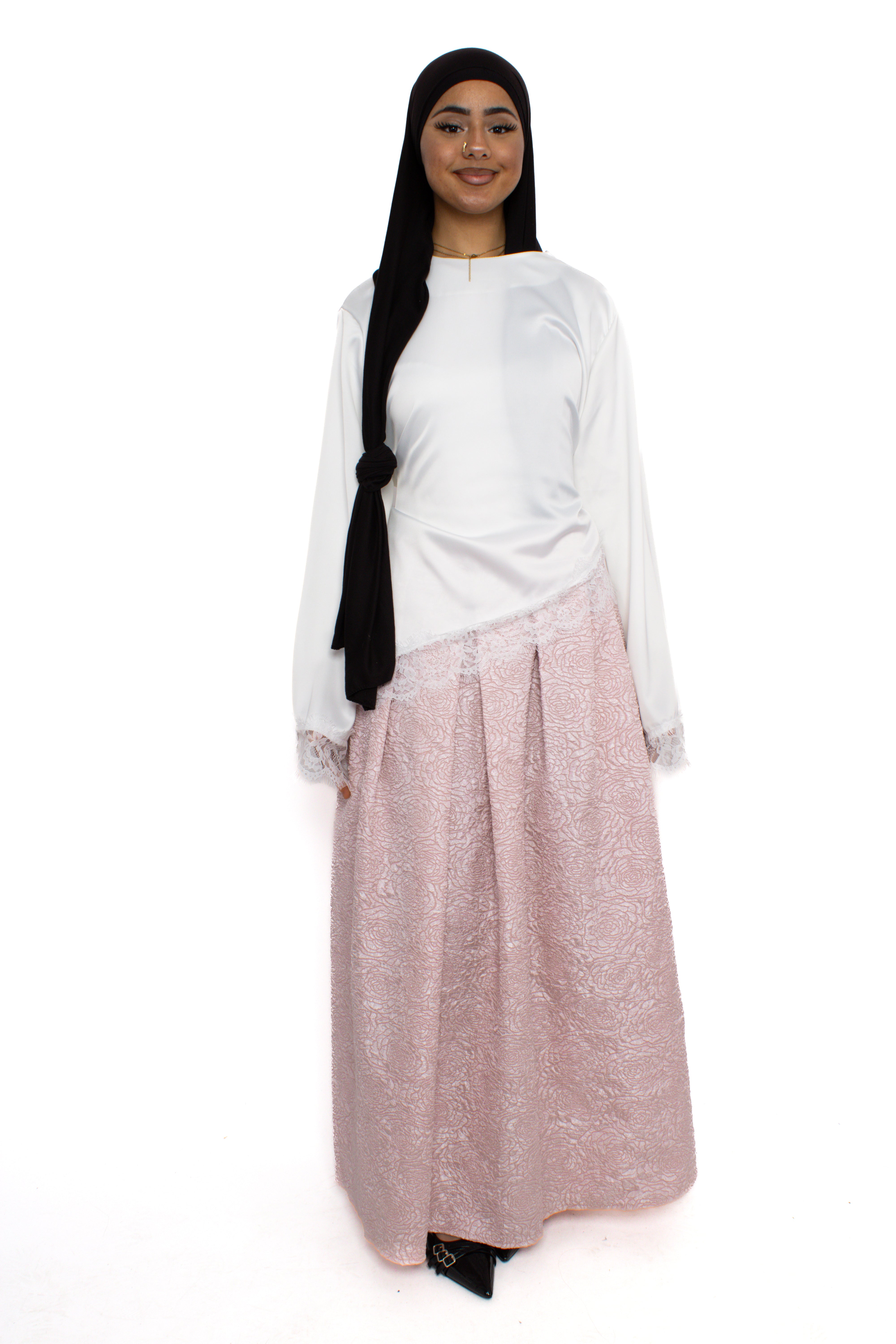 FLORAL JACQUARD SKIRT - BABY PINK