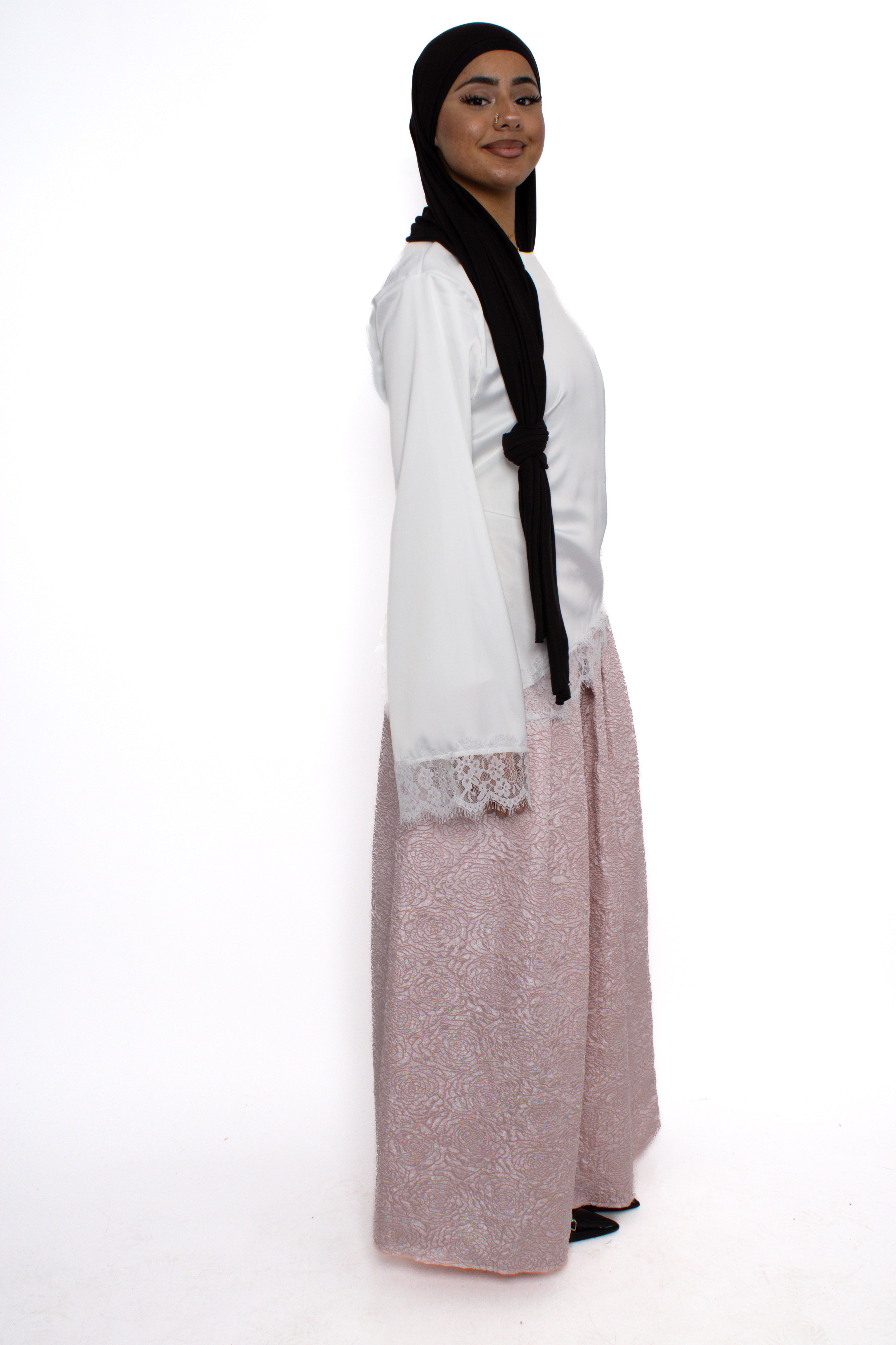 FLORAL JACQUARD SKIRT - BABY PINK