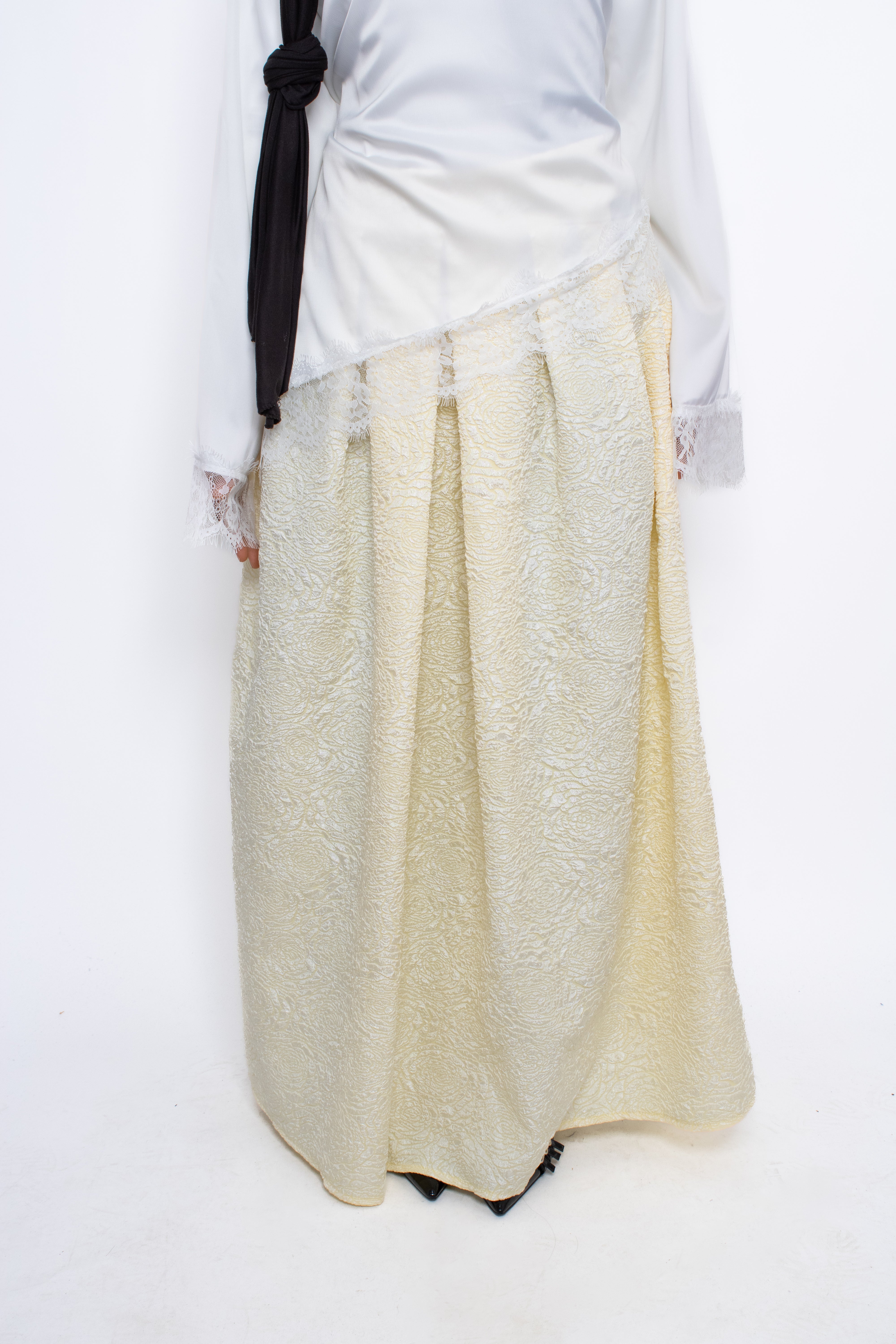 FLORAL JACQUARD SKIRT - BUTTER YELLOW