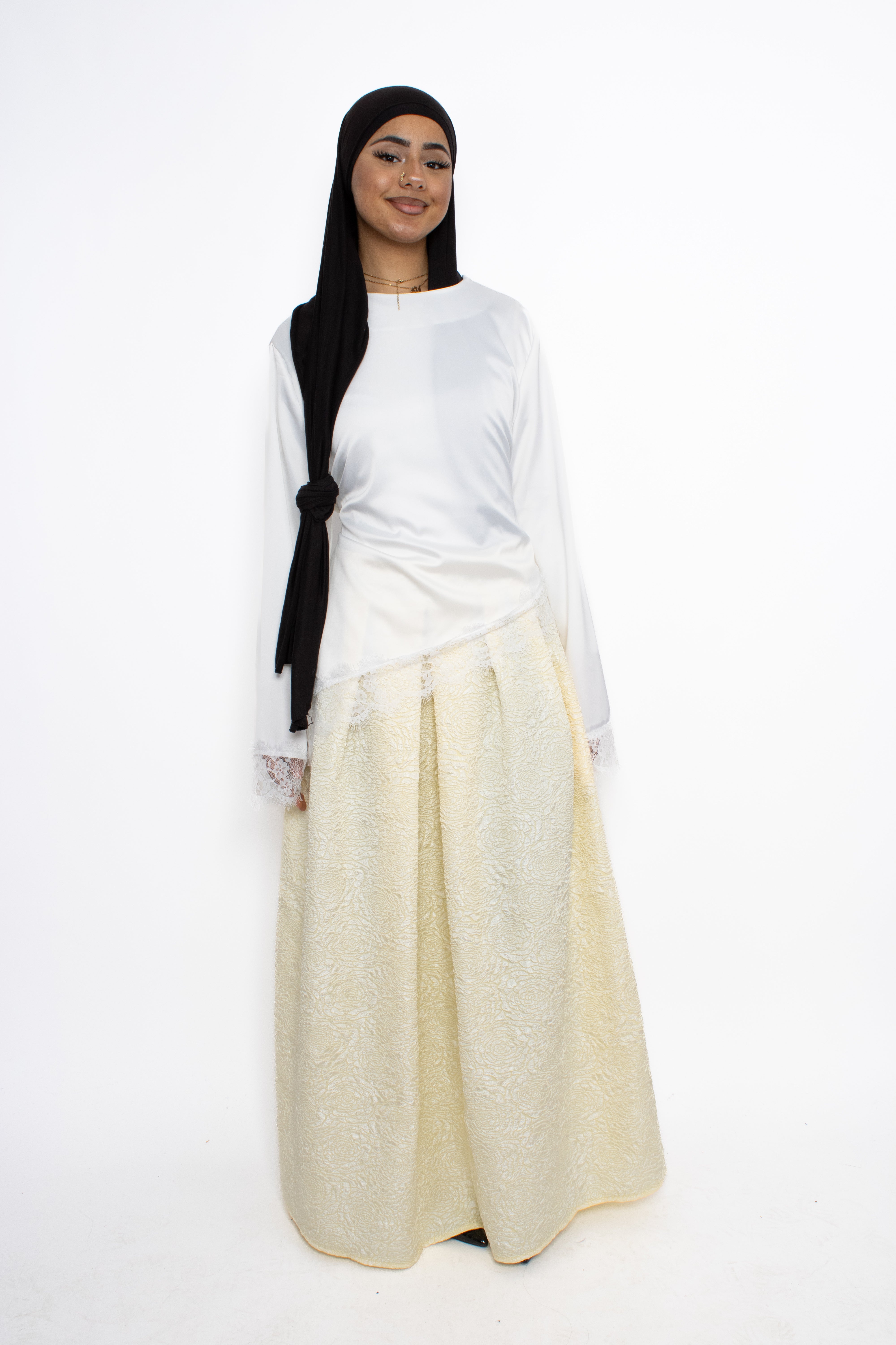 FLORAL JACQUARD SKIRT - BUTTER YELLOW