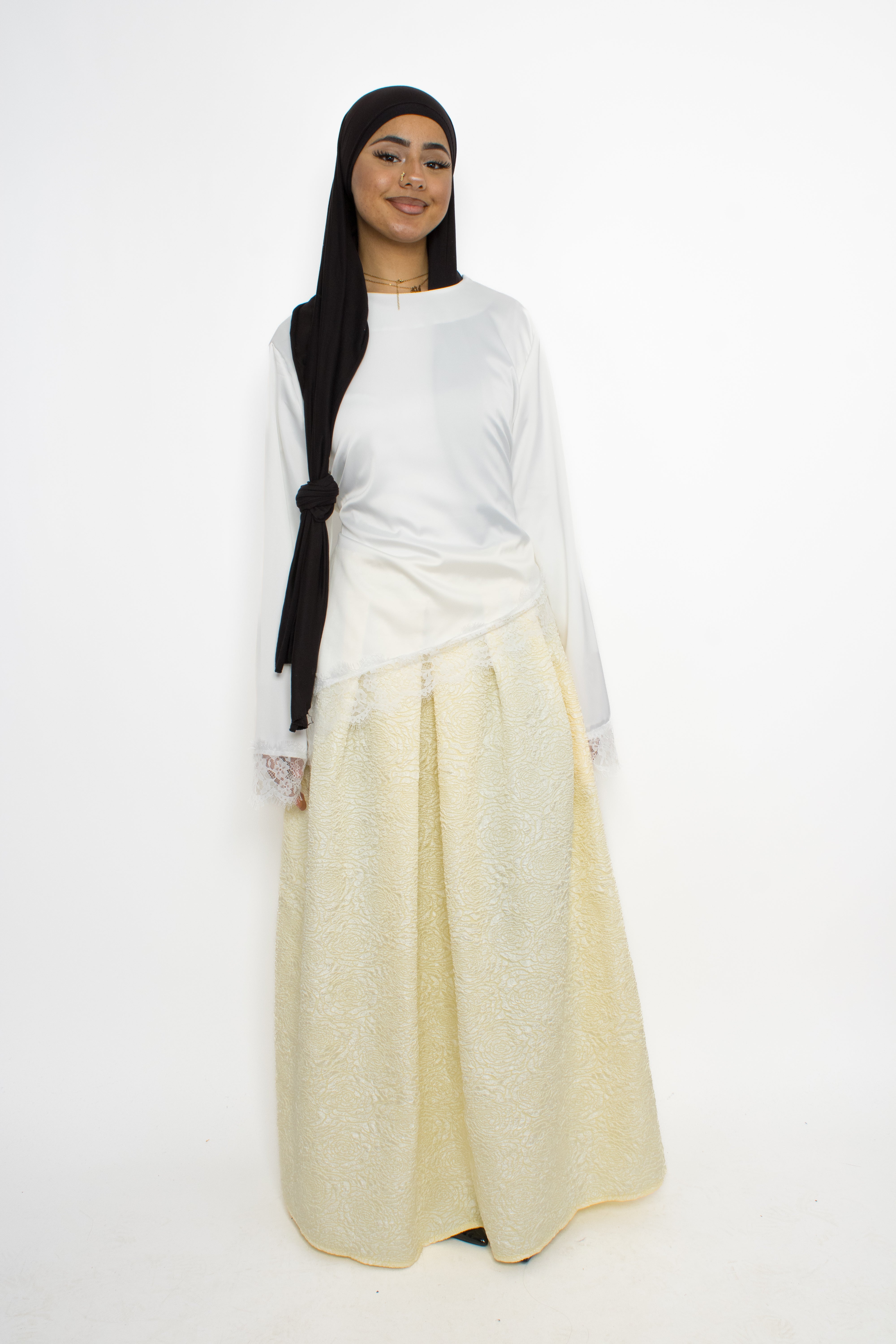 FLORAL JACQUARD SKIRT - BUTTER YELLOW