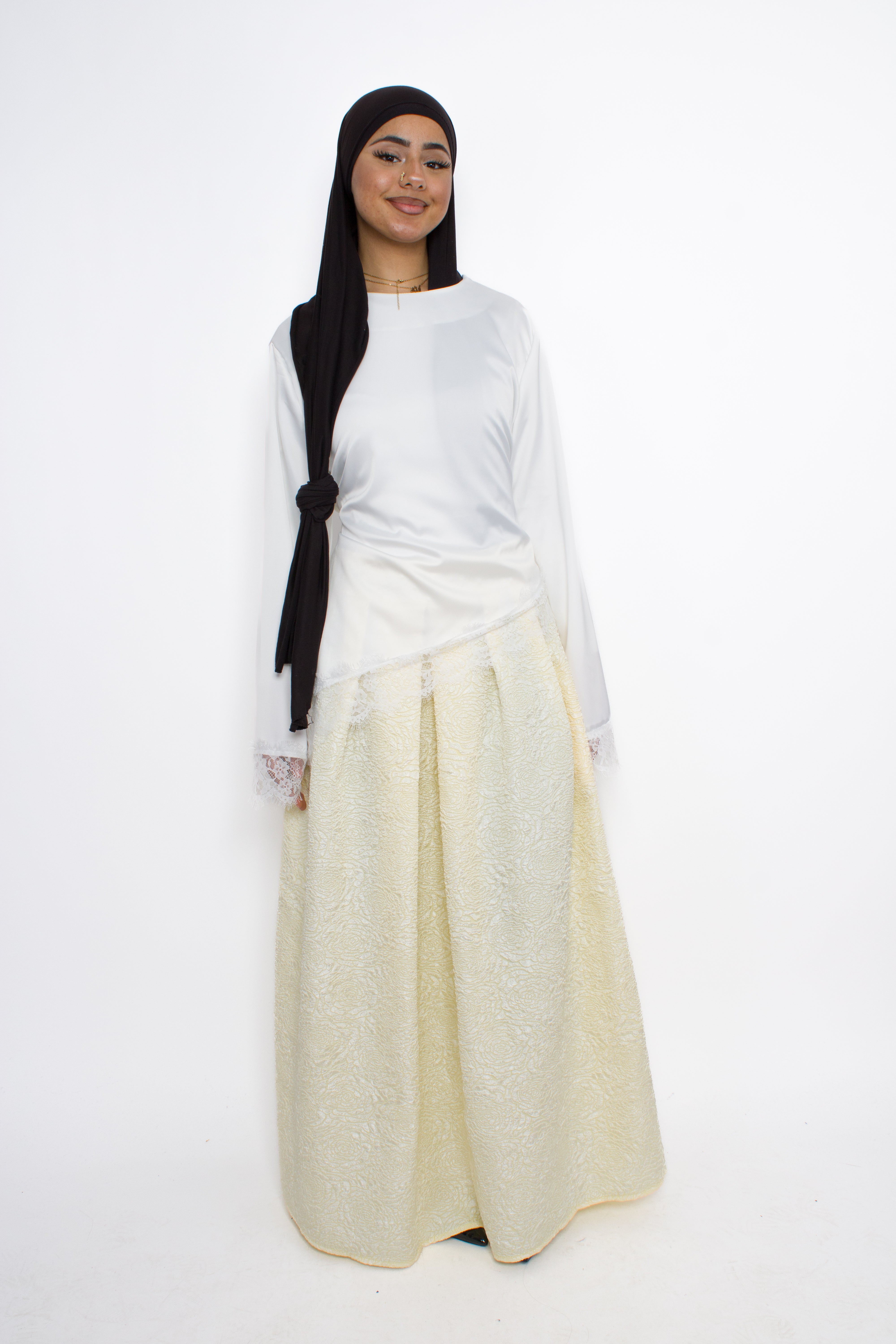 FLORAL JACQUARD SKIRT - BUTTER YELLOW