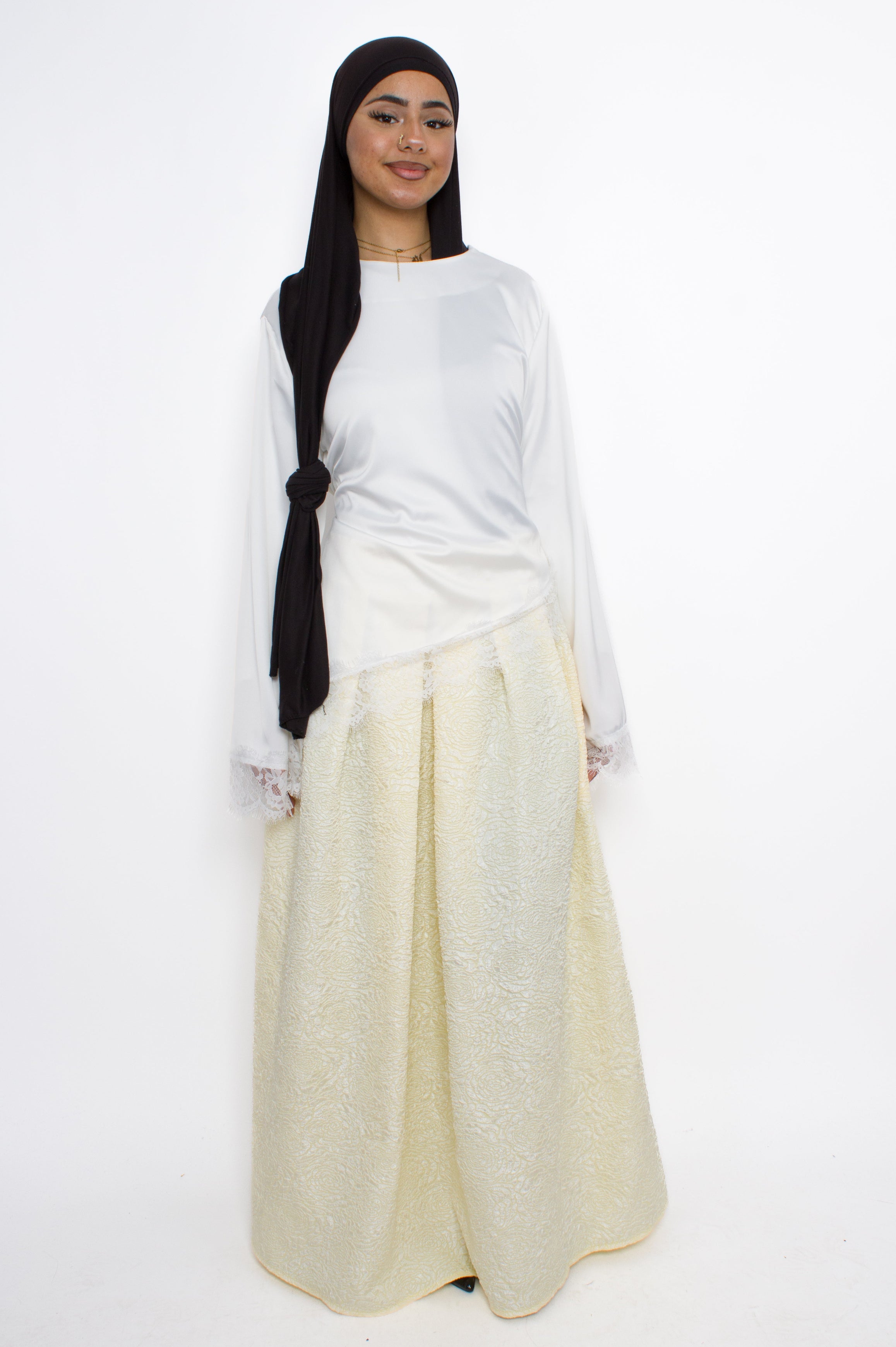 FLORAL JACQUARD SKIRT - BUTTER YELLOW