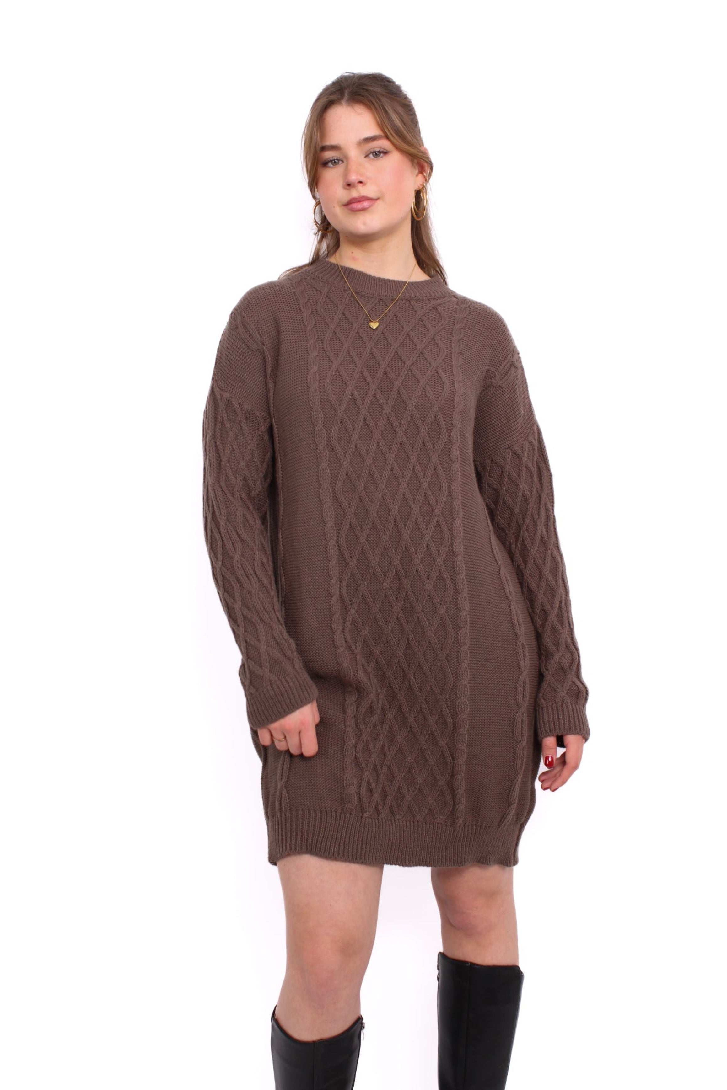 CABLE DRESS - TAUPE