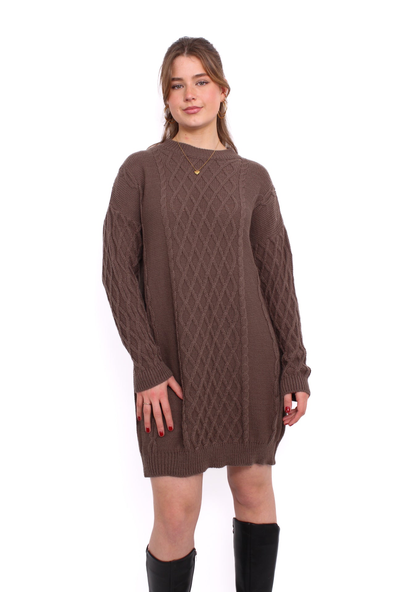 CABLE DRESS - TAUPE