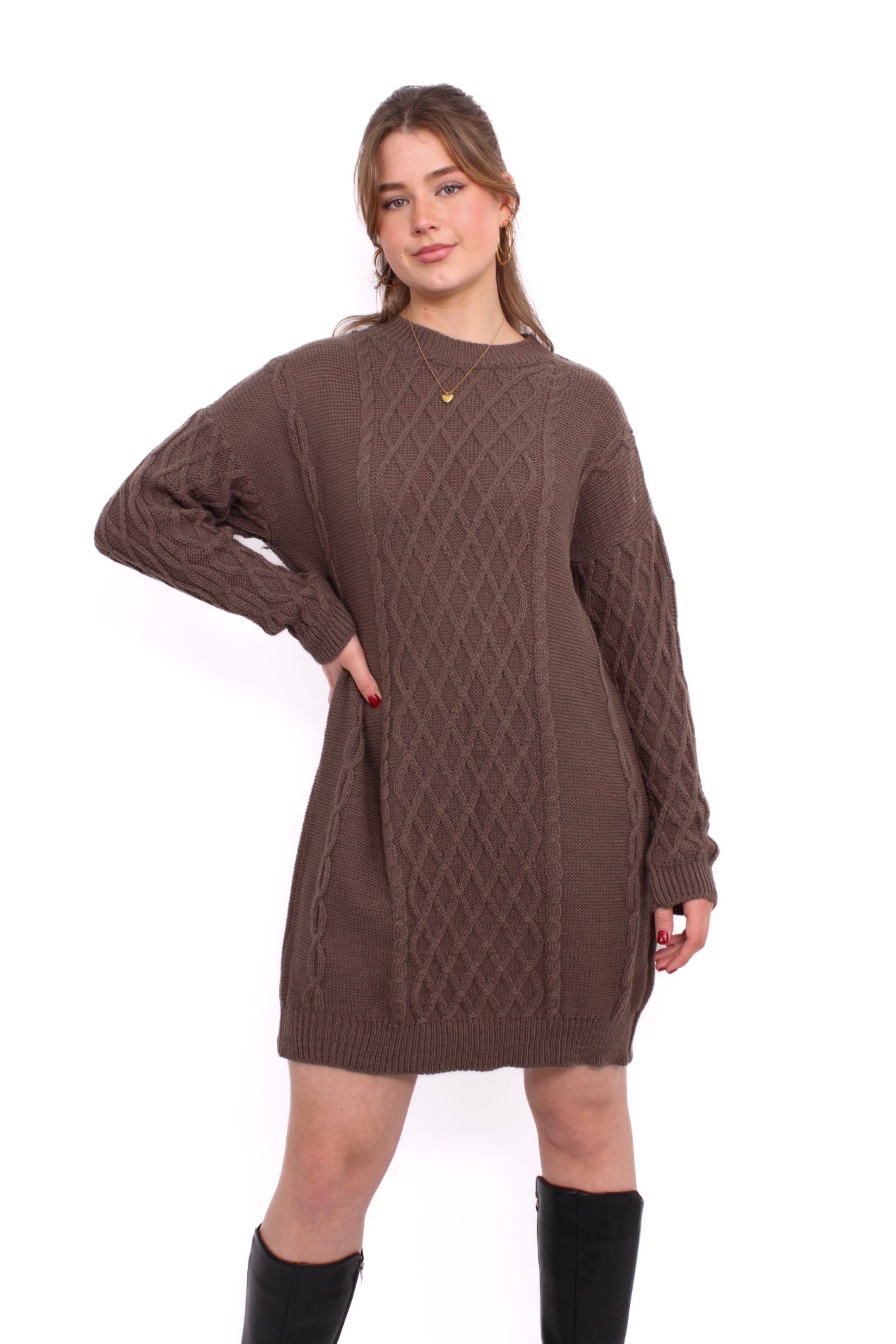 CABLE DRESS - TAUPE
