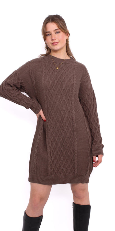 CABLE DRESS - TAUPE