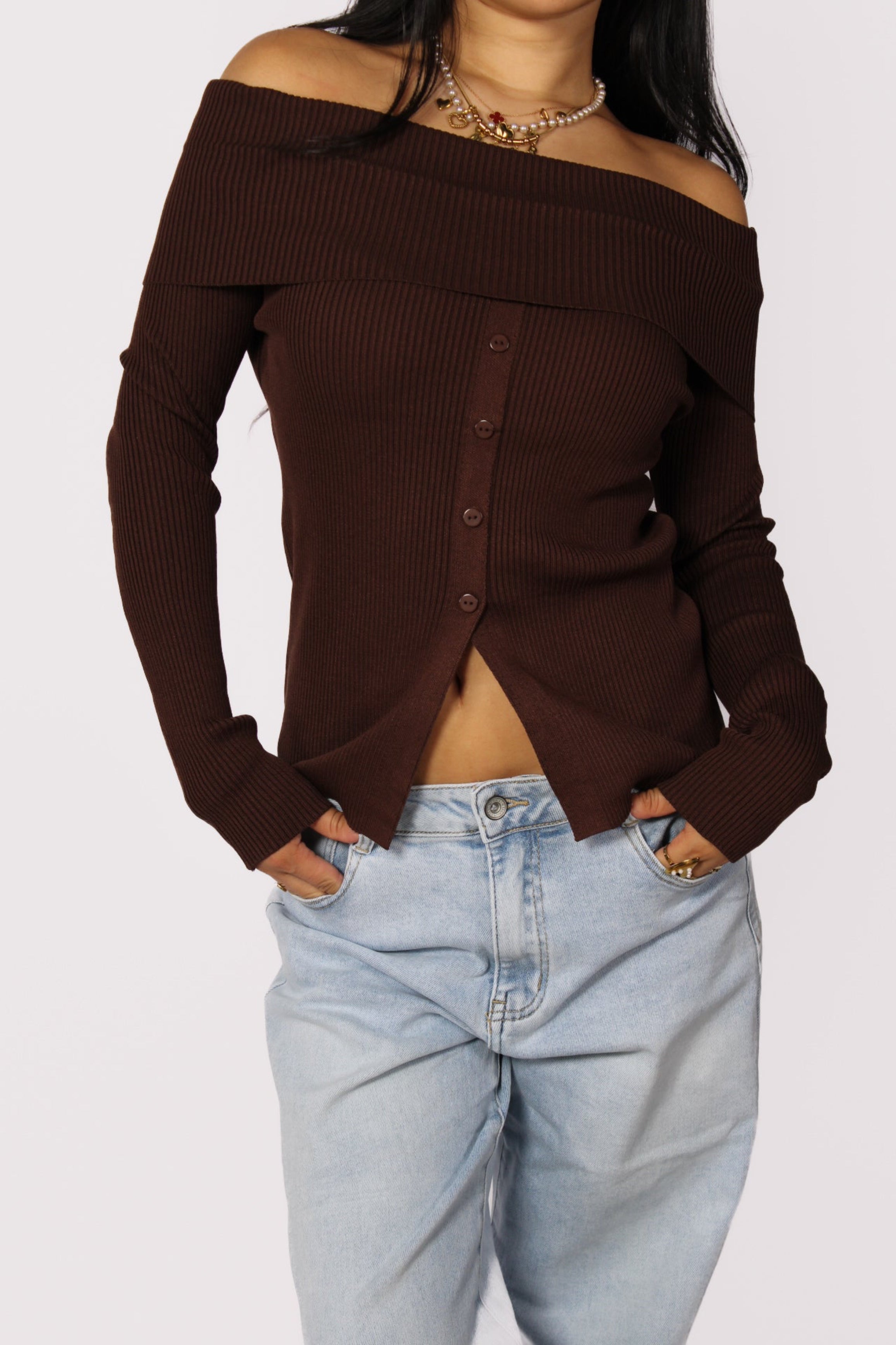 OFF SHOULDER TOP 5046 - BROWN
