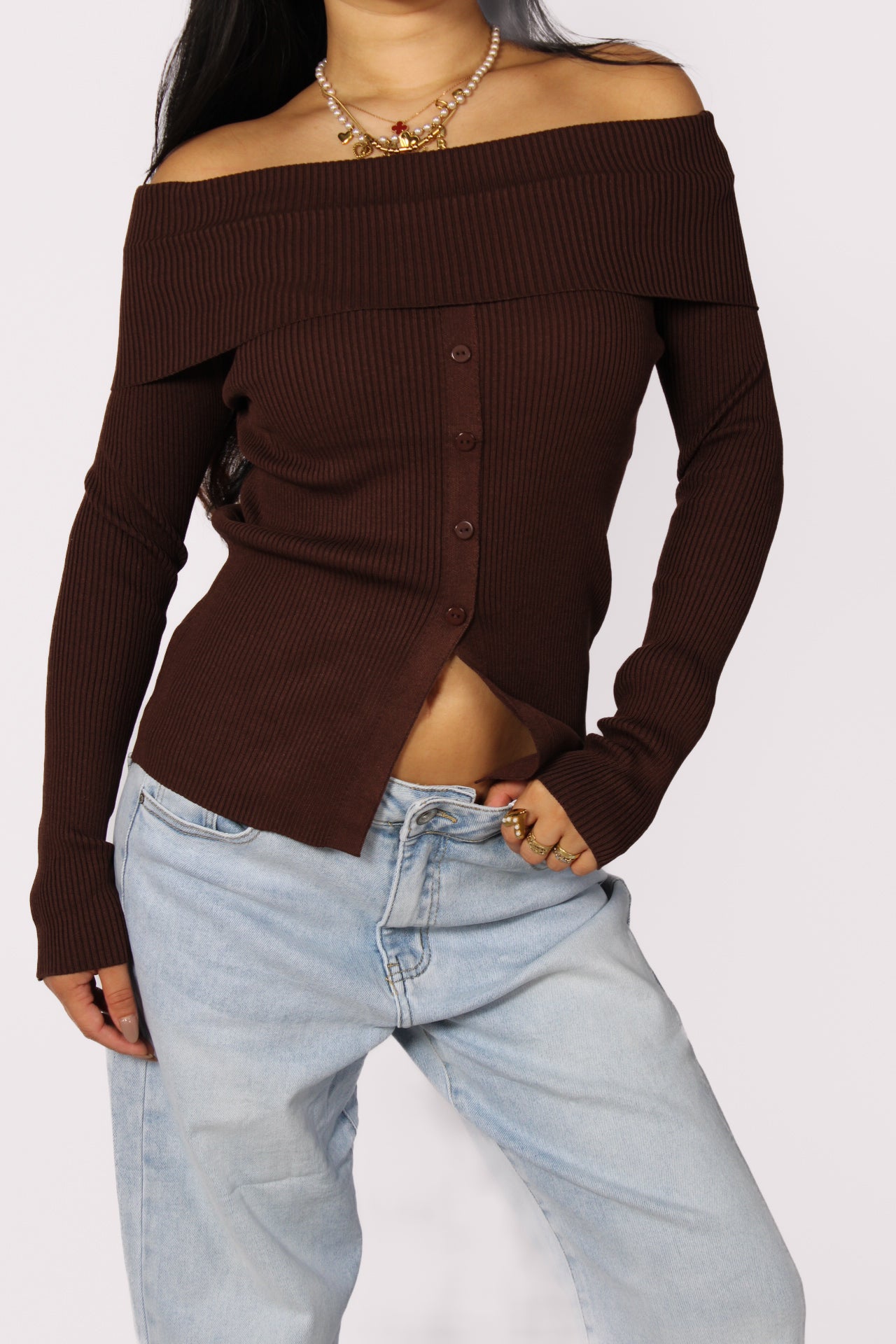 OFF SHOULDER TOP 5046 - BROWN