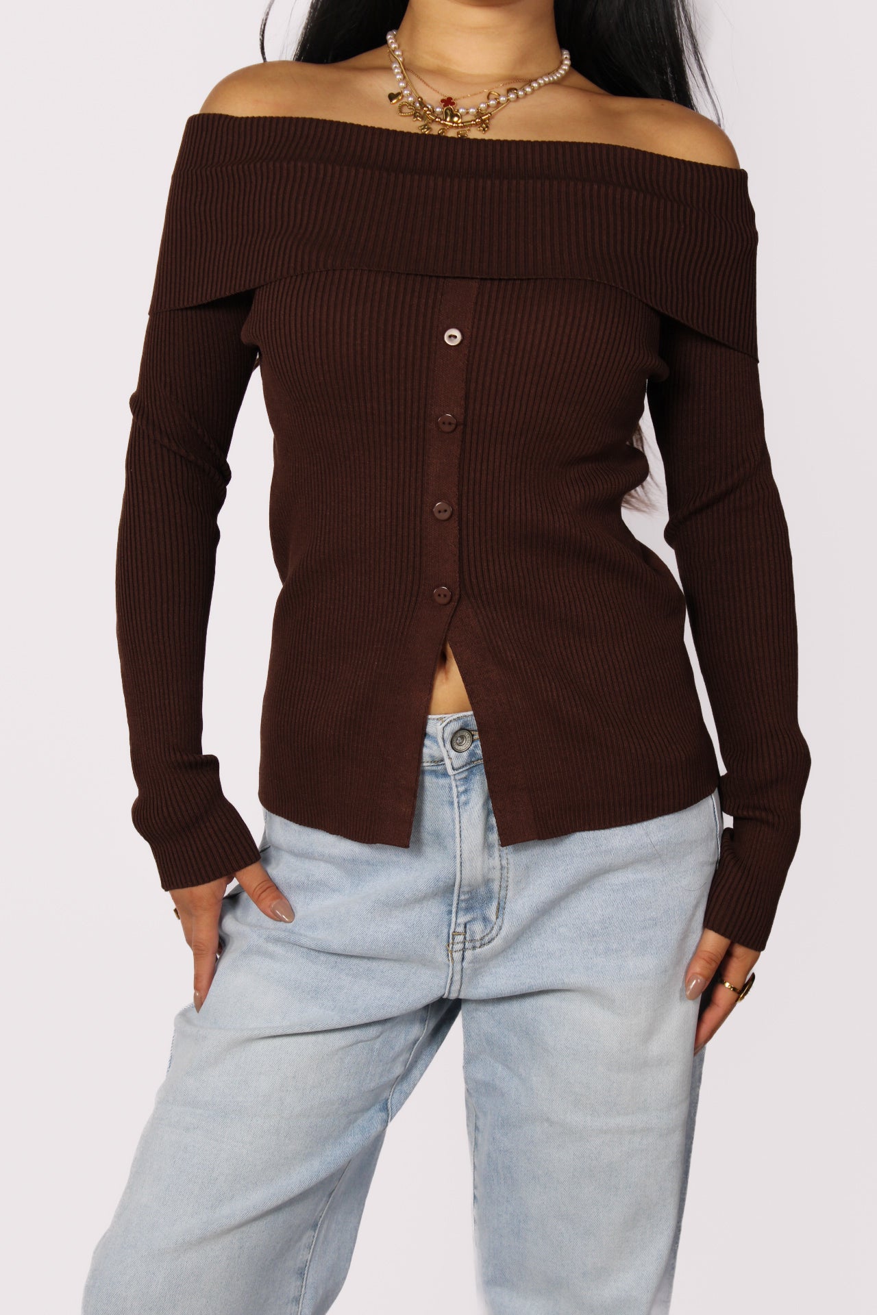 OFF SHOULDER TOP 5046 - BROWN