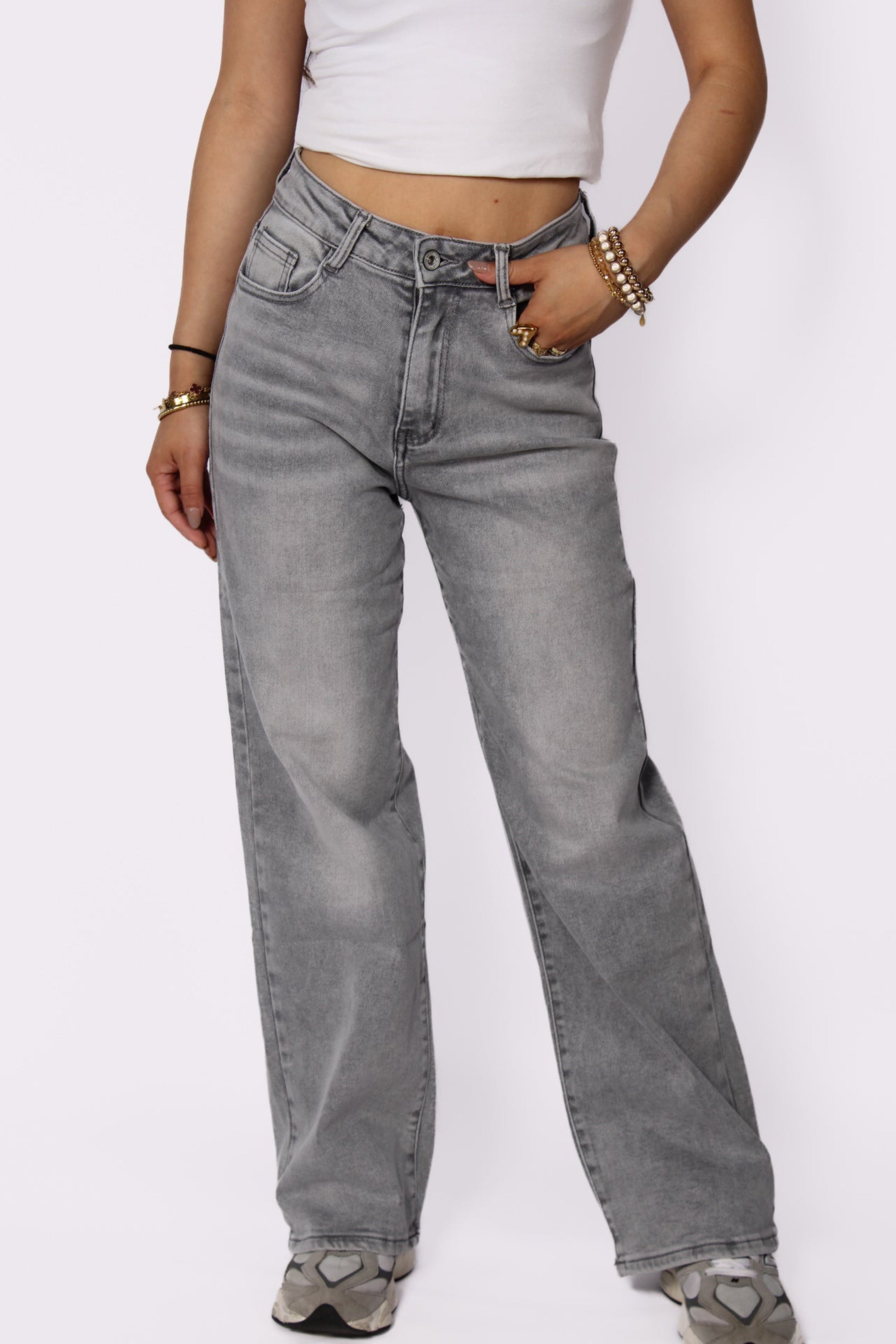 ''PETITE'' WIDE LEG JEANS 6742-5 - LIGHT GRAY