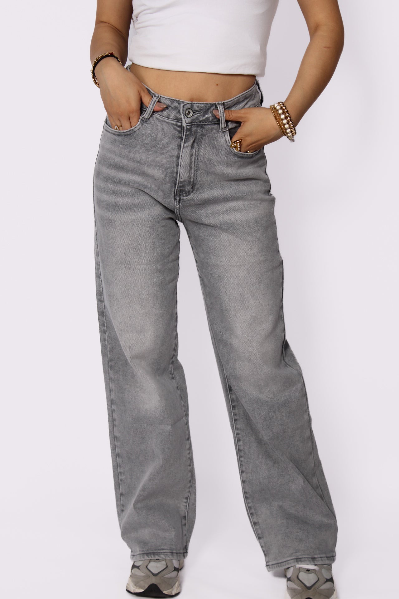 ''PETITE'' WIDE LEG JEANS 6742-5 - LIGHT GRAY