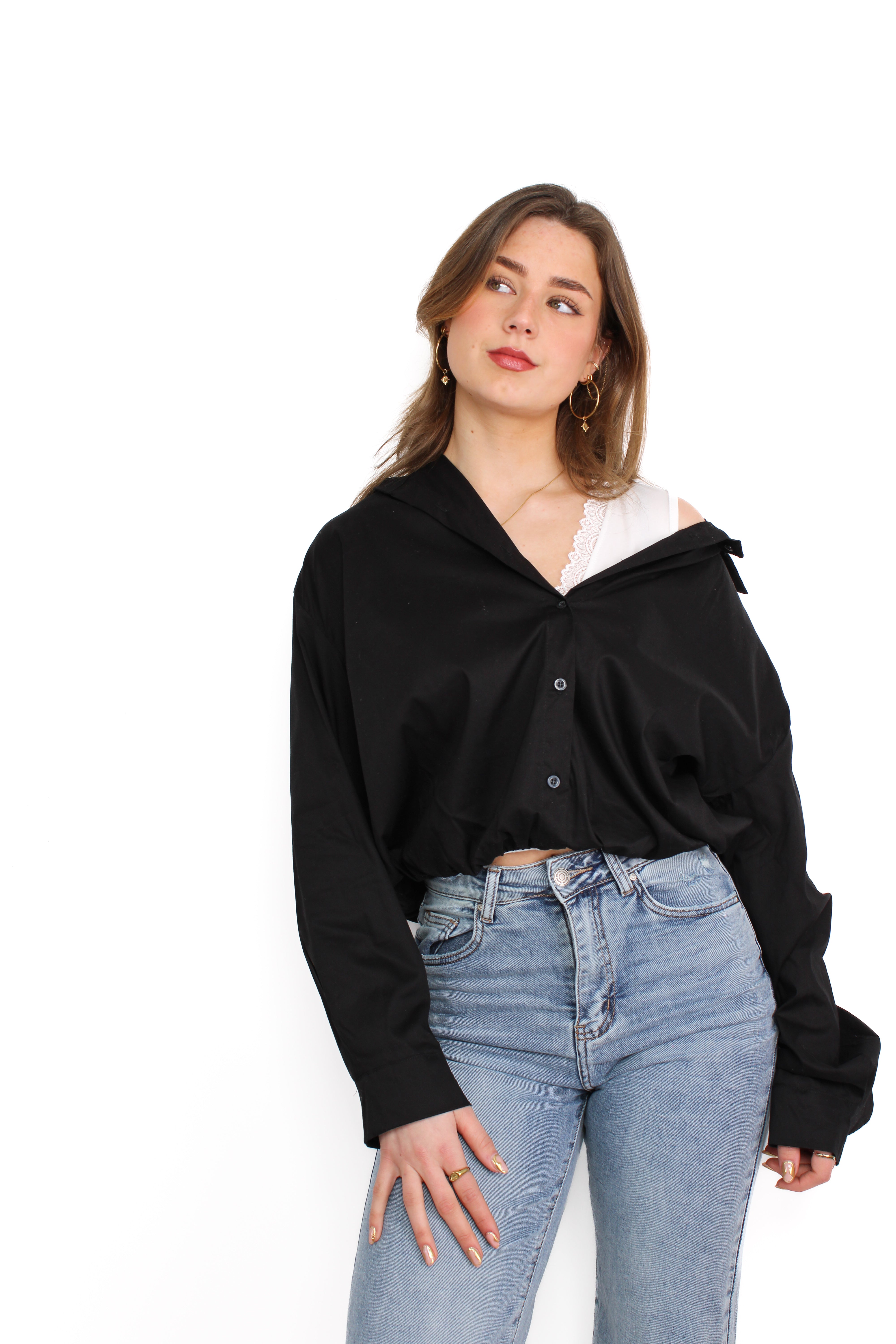 LAYERED LACE BLOUSE - BLACK