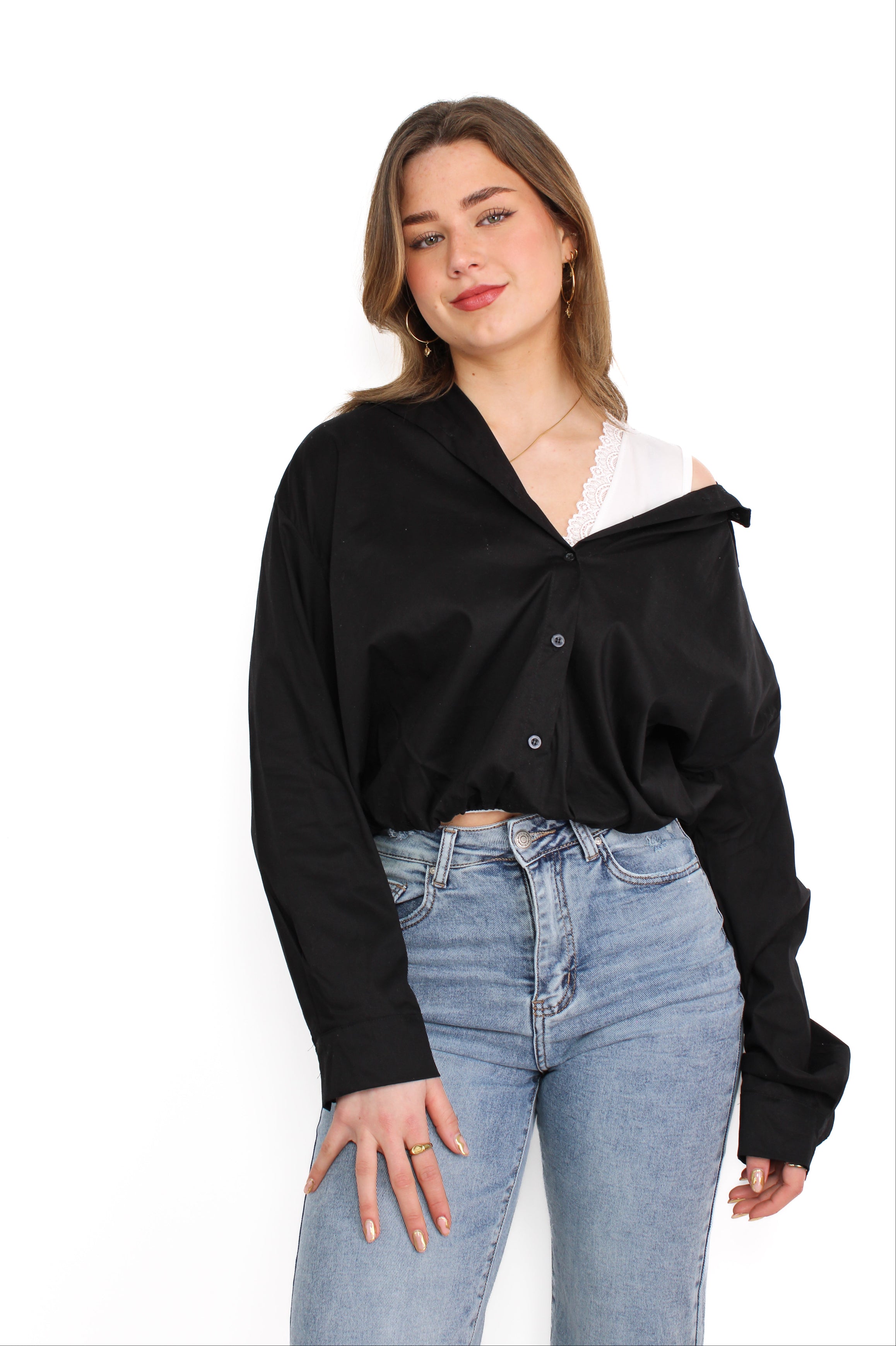 LAYERED LACE BLOUSE - BLACK