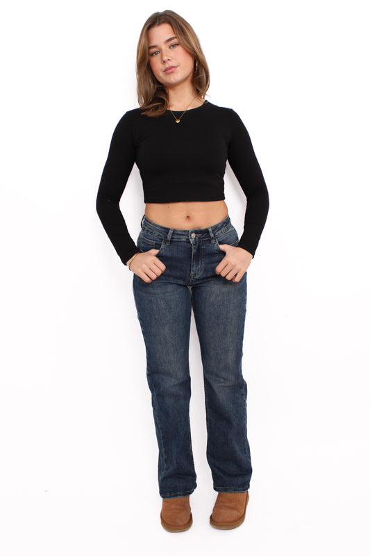 LOW WAIST WIDE LEG JEANS 981-5 - MID DENIM