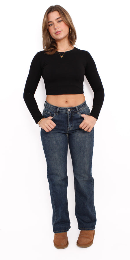 LOW WAIST WIDE LEG JEANS 981-5 - MID DENIM