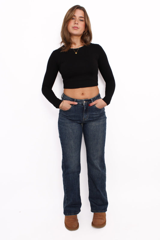 LOW WAIST WIDE LEG JEANS 981-5 - MID DENIM