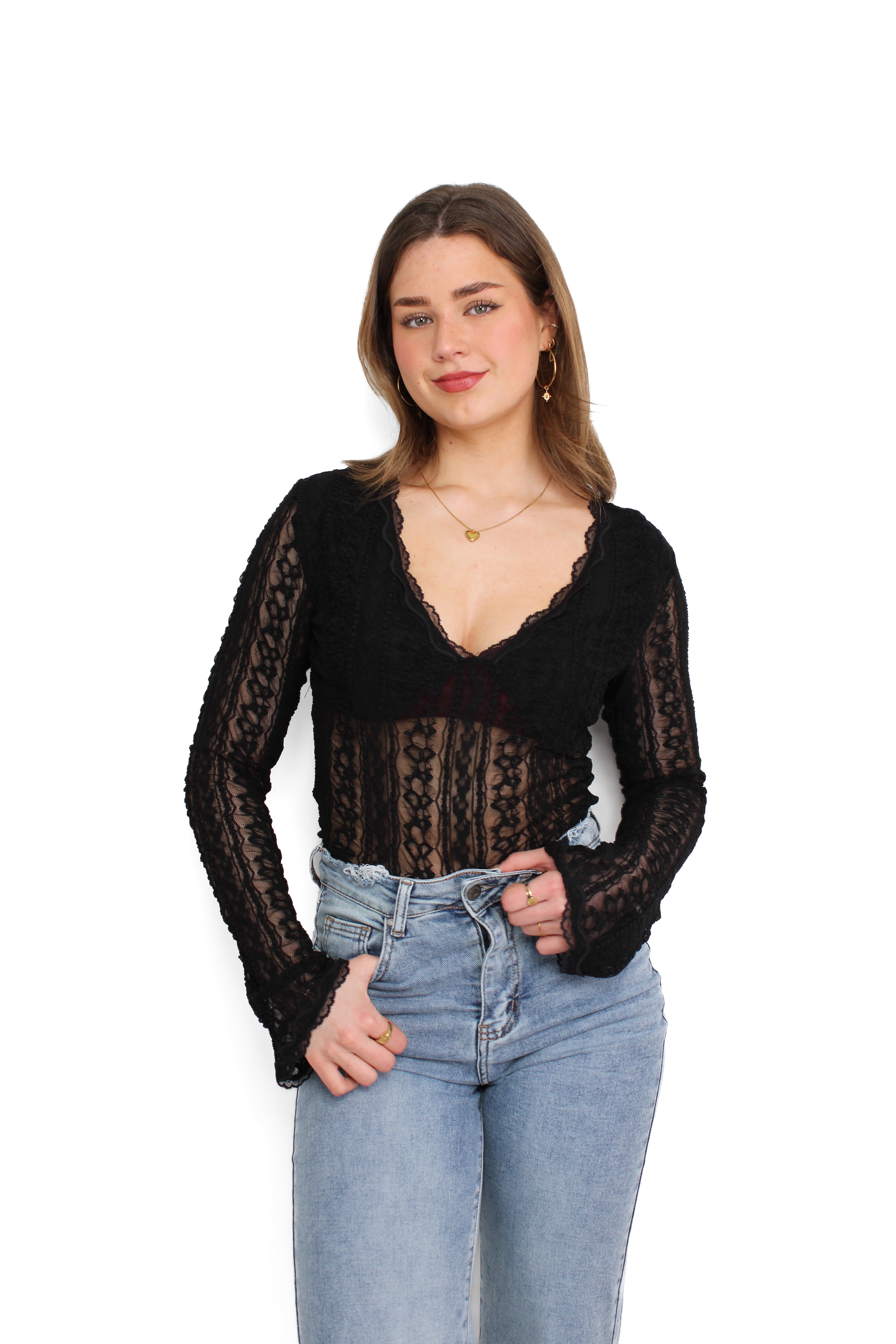 WILD ROMANCE LACE TOP - BLACK
