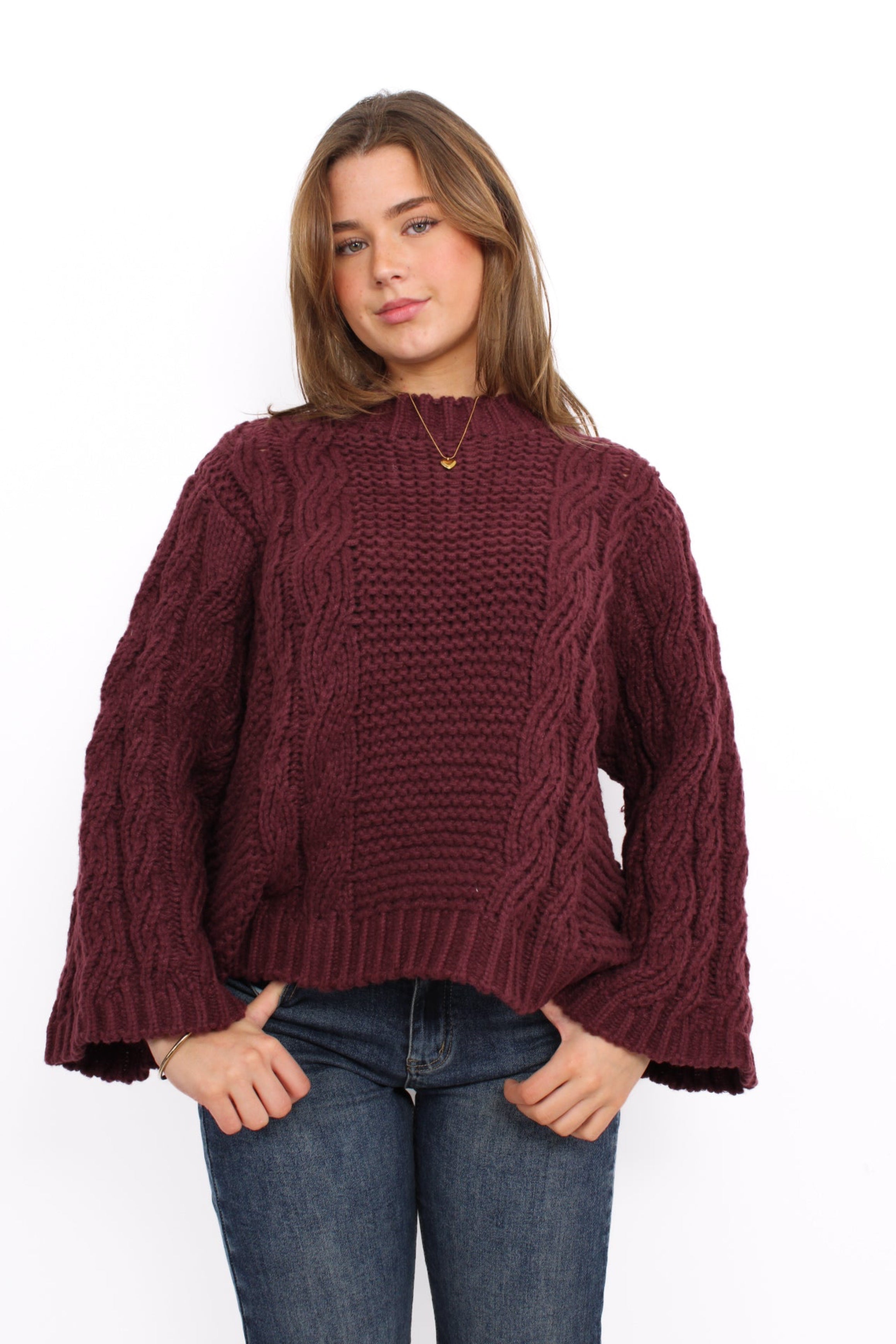 MILEY CABLE KNIT - PLUM