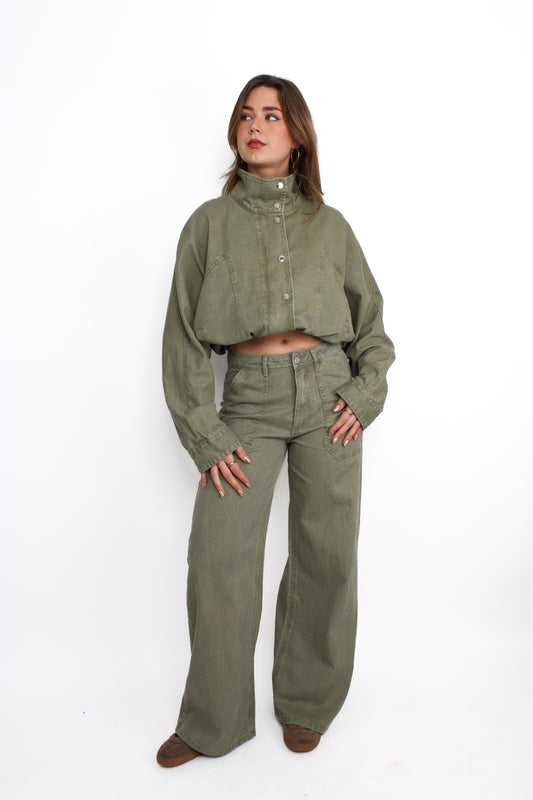 WIDE LEG JEANS 0686 - SAGE GREEN