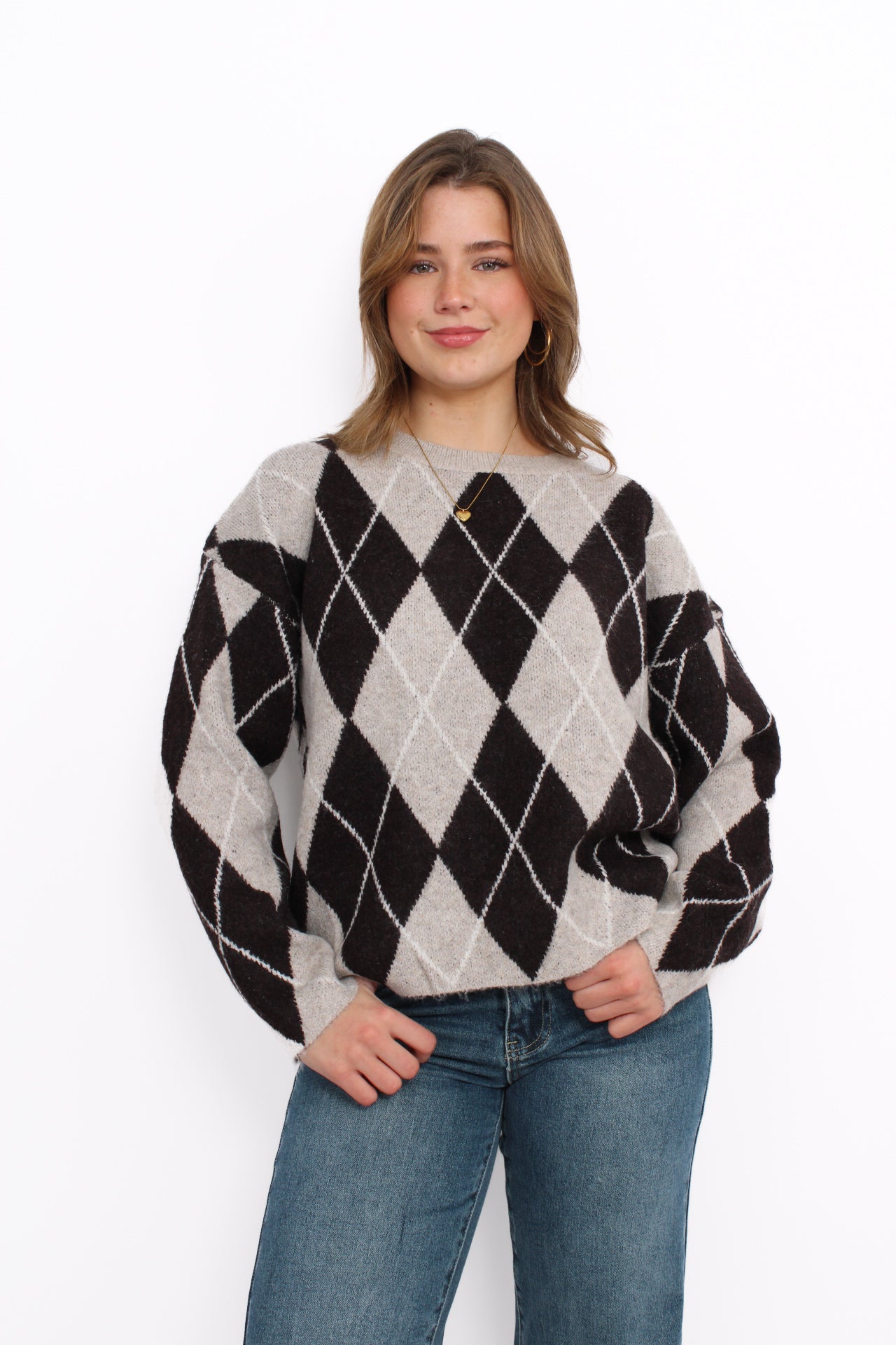 ARGYLE SWEATER - TAUPE