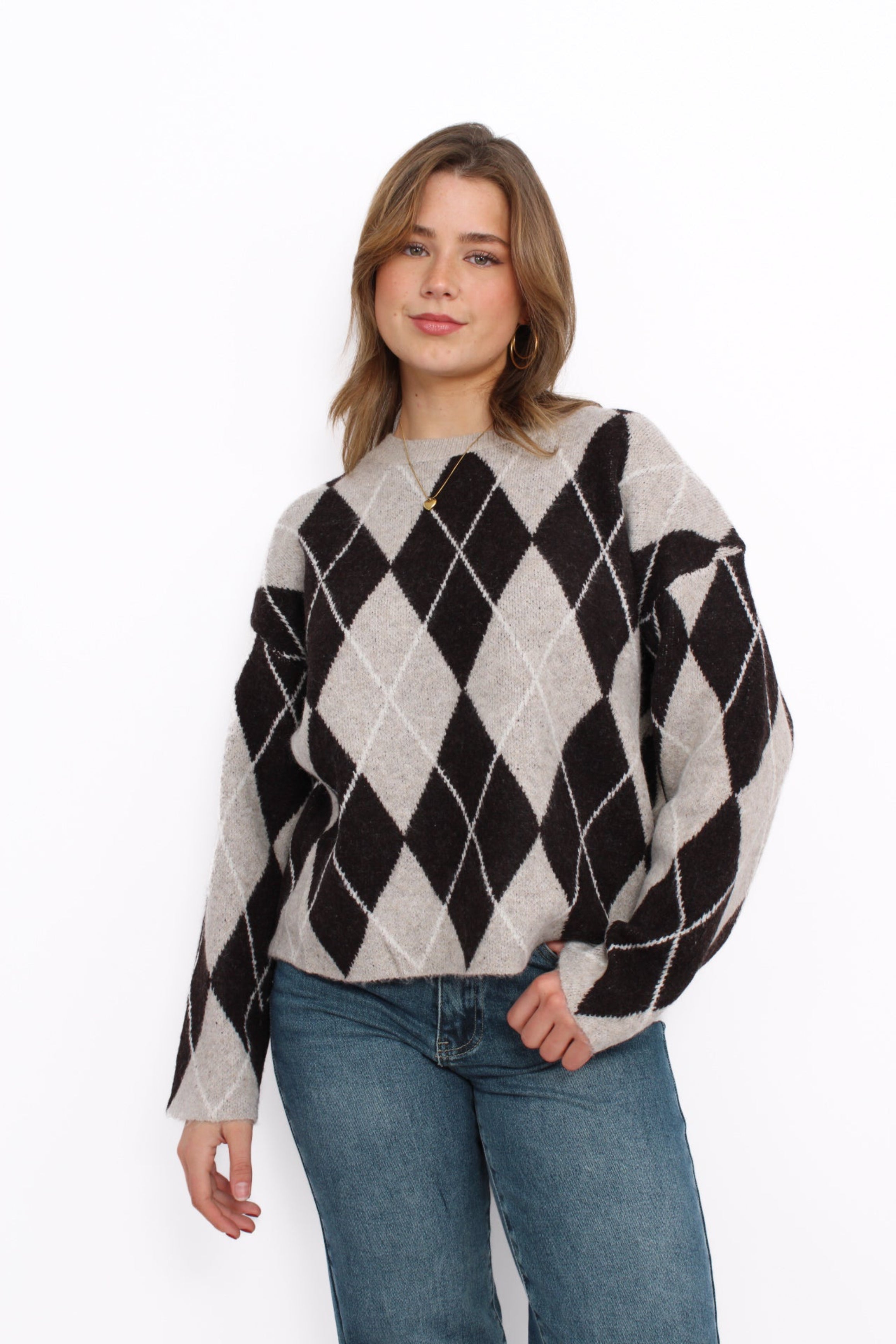 ARGYLE SWEATER - TAUPE